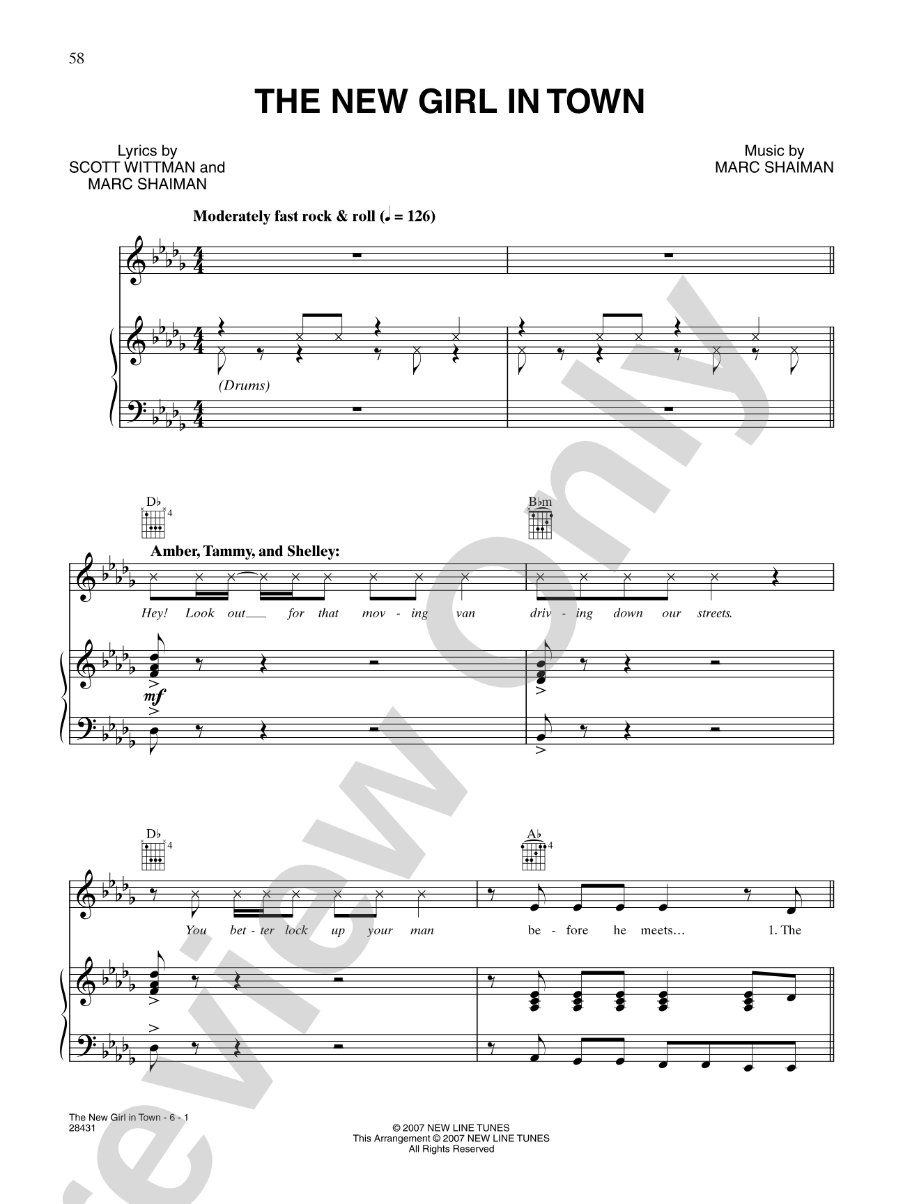 The New Girl in Town (From "Hairspray"): Piano/Vocal/Chords