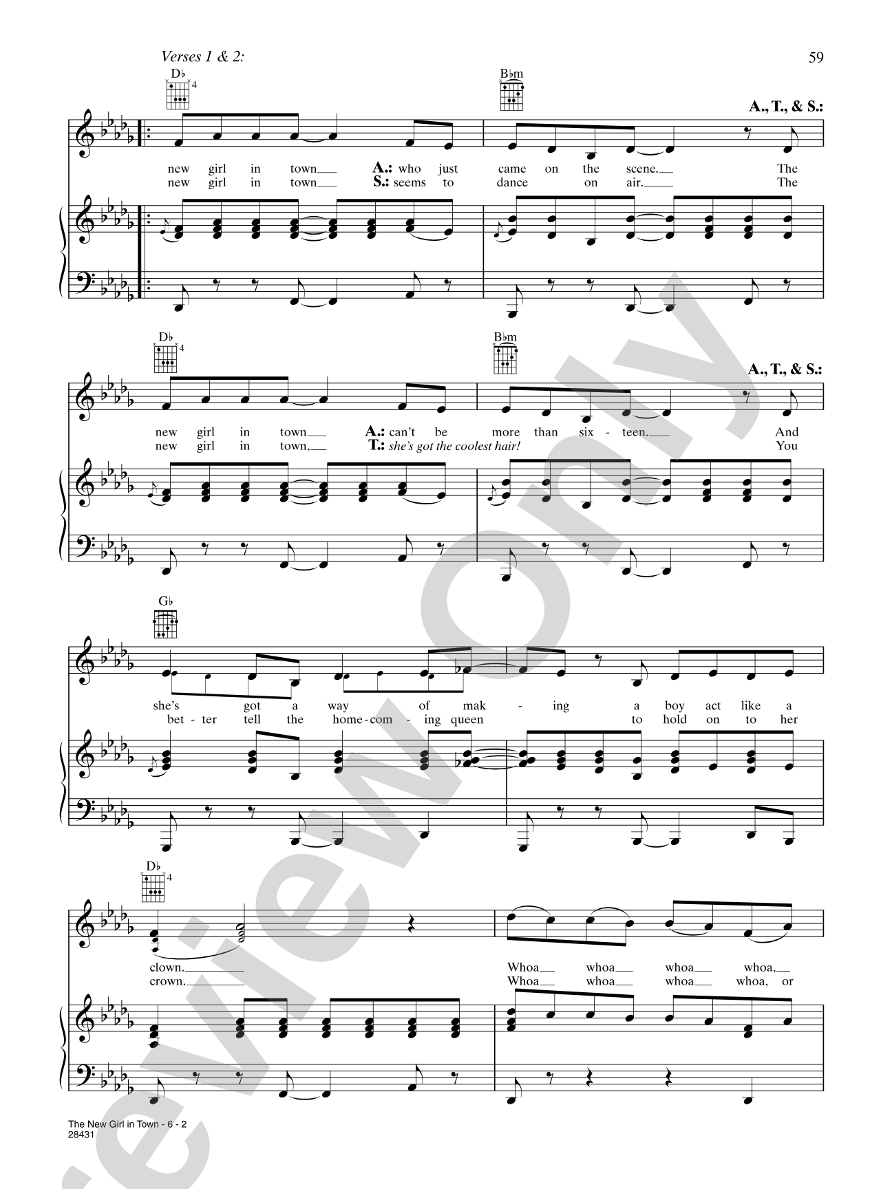 The New Girl in Town (From "Hairspray"): Piano/Vocal/Chords