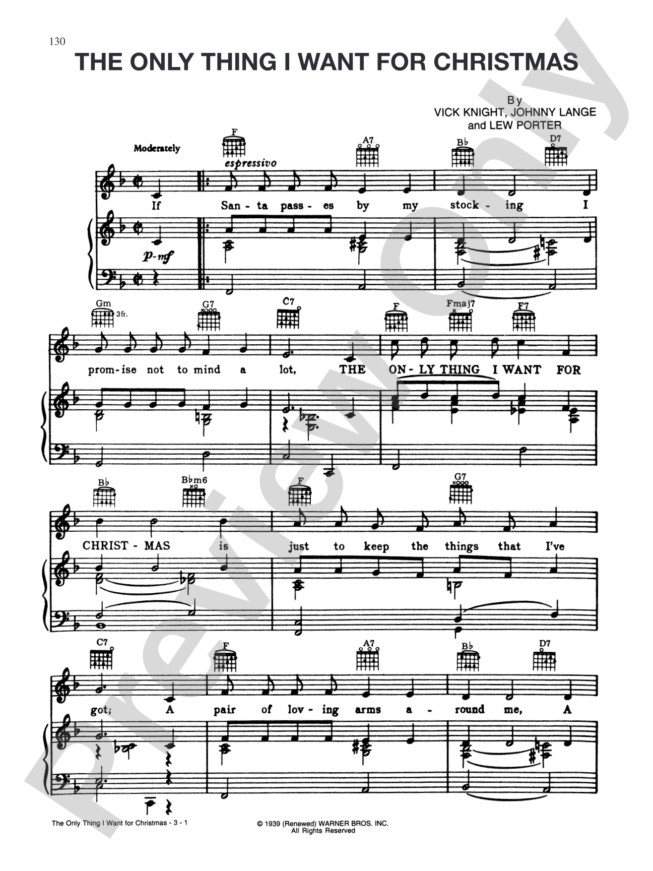 The Only Thing I Want for Christmas: Piano/Vocal/Chords