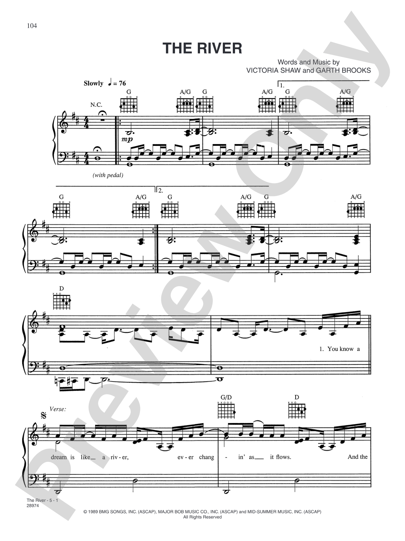 The River: Piano/Vocal/Chords