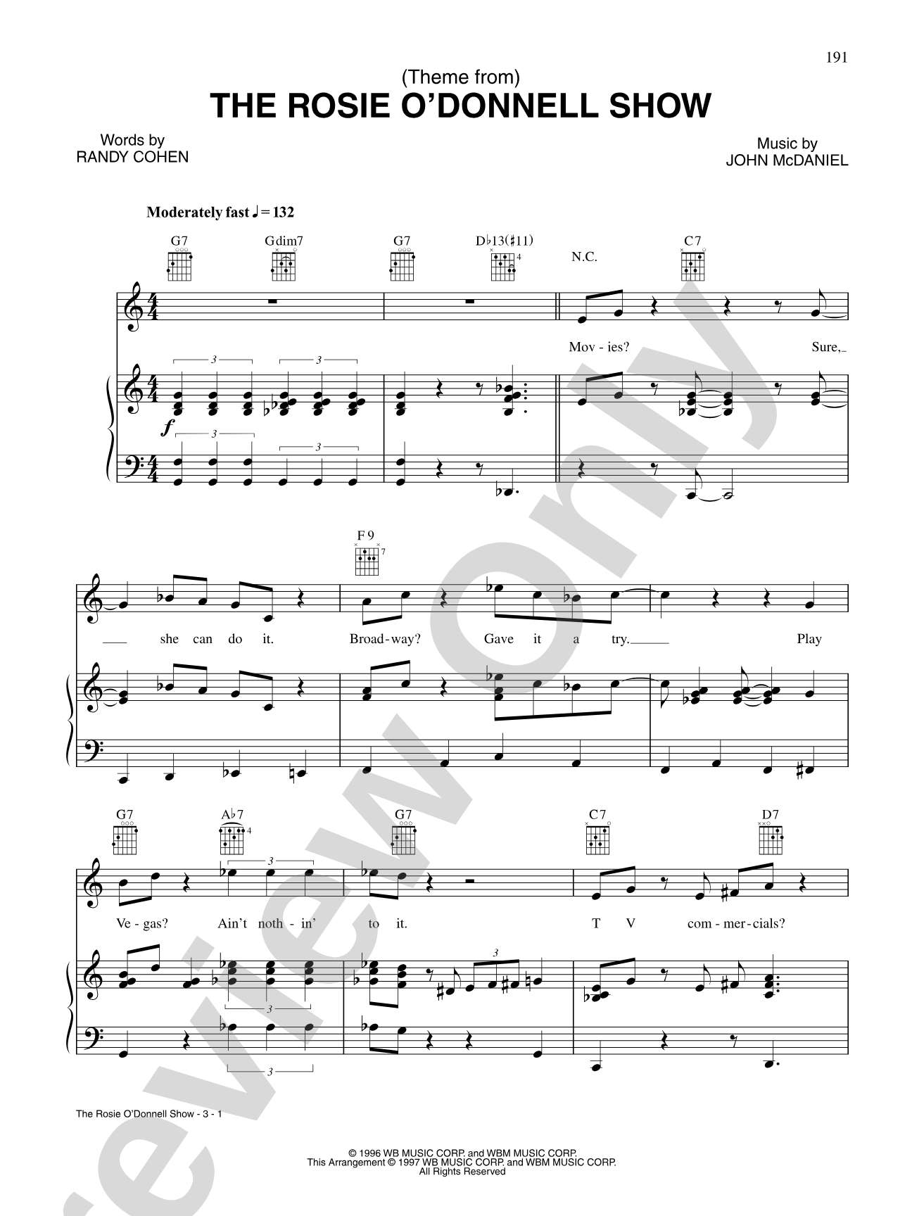 The Rosie O'Donnell Show (Opening Theme): Piano/Vocal/Chords