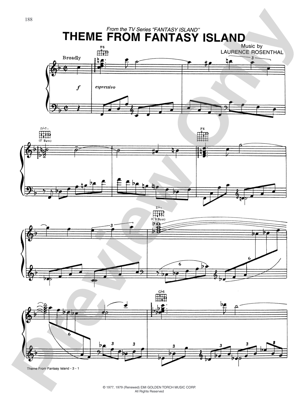 Fantasy Island Theme: Piano/Vocal/Chords