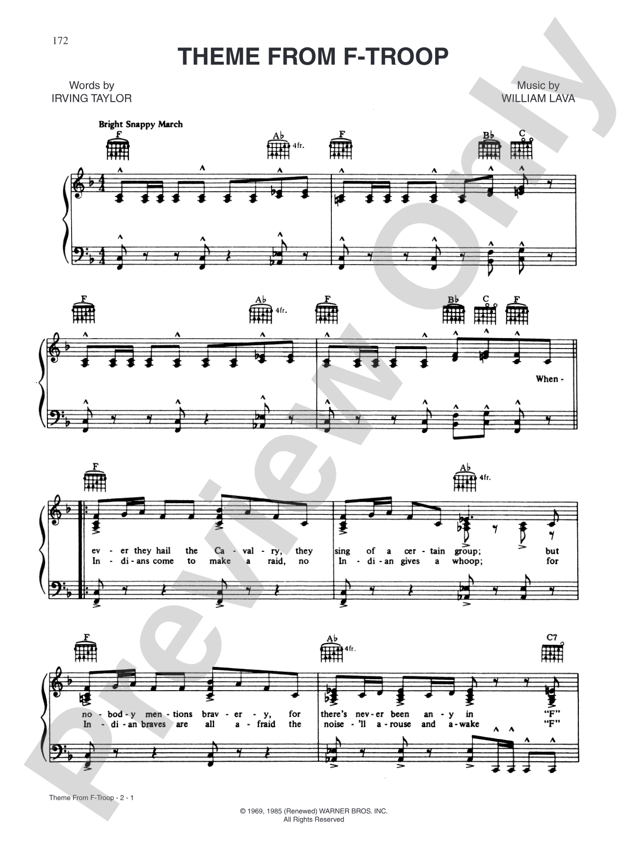 F-Troop Theme: Piano/Vocal/Chords