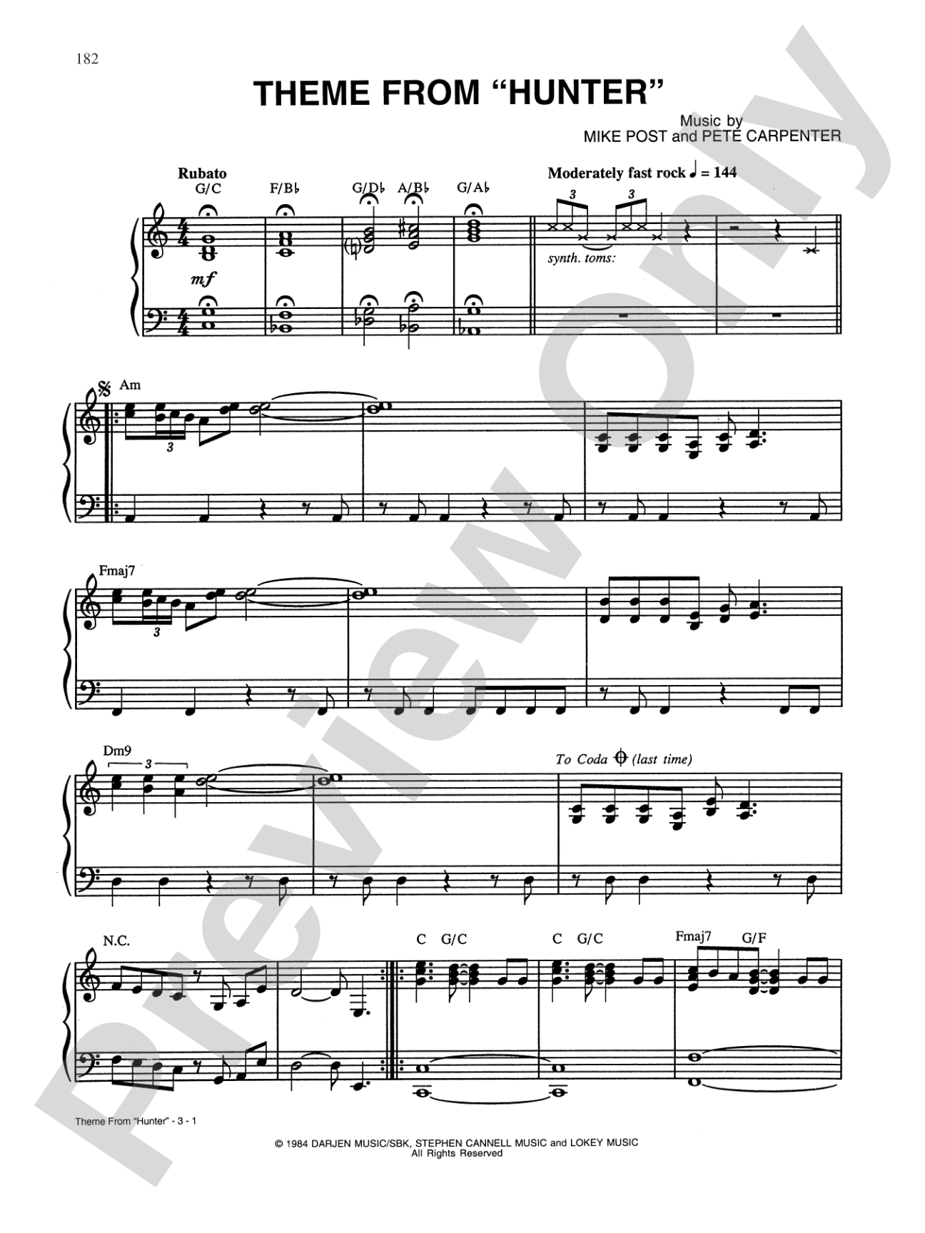 Hunter Theme: Piano/Vocal/Chords