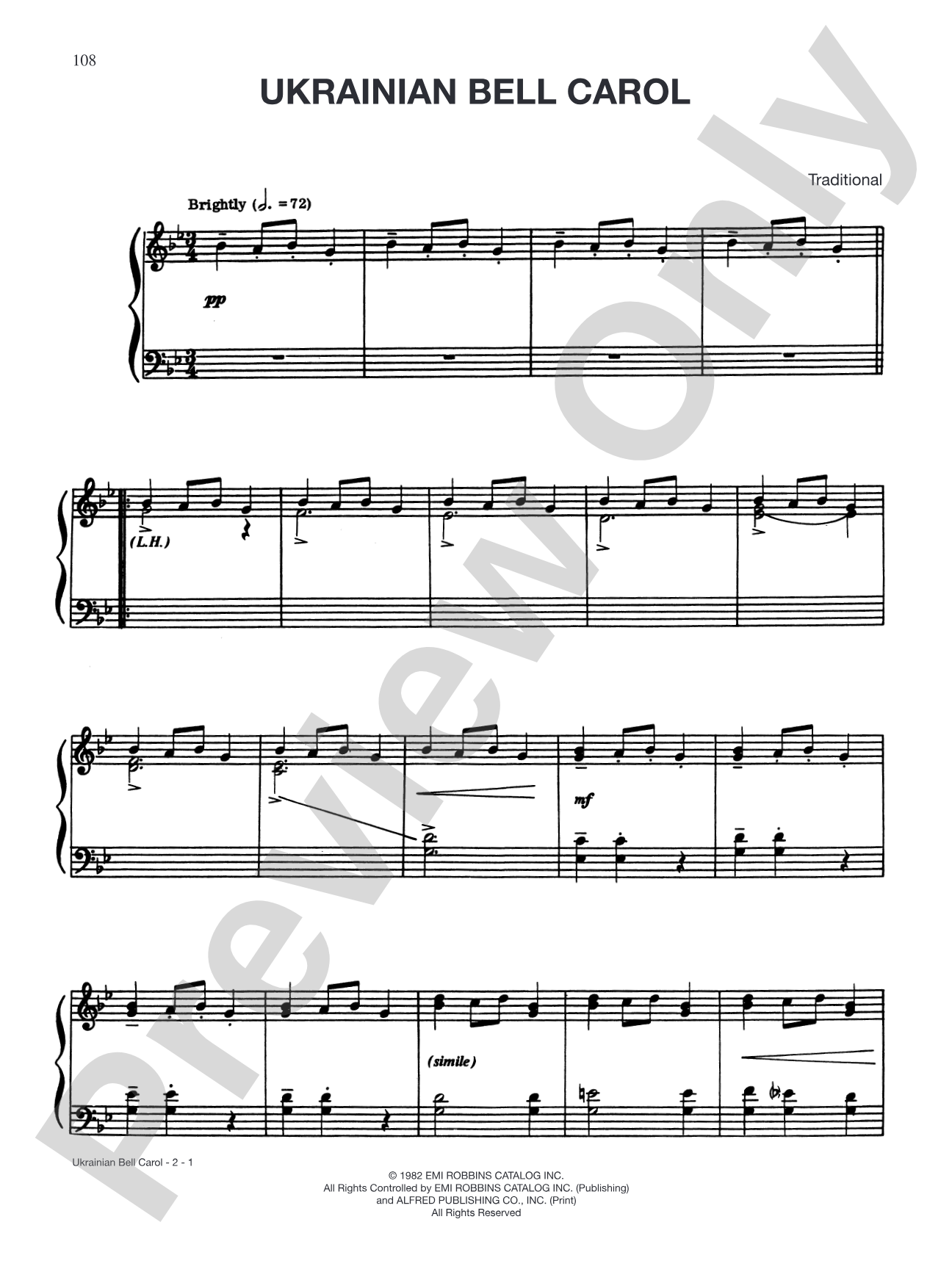 Ukrainian Bell Carol: Piano/Vocal/Chords