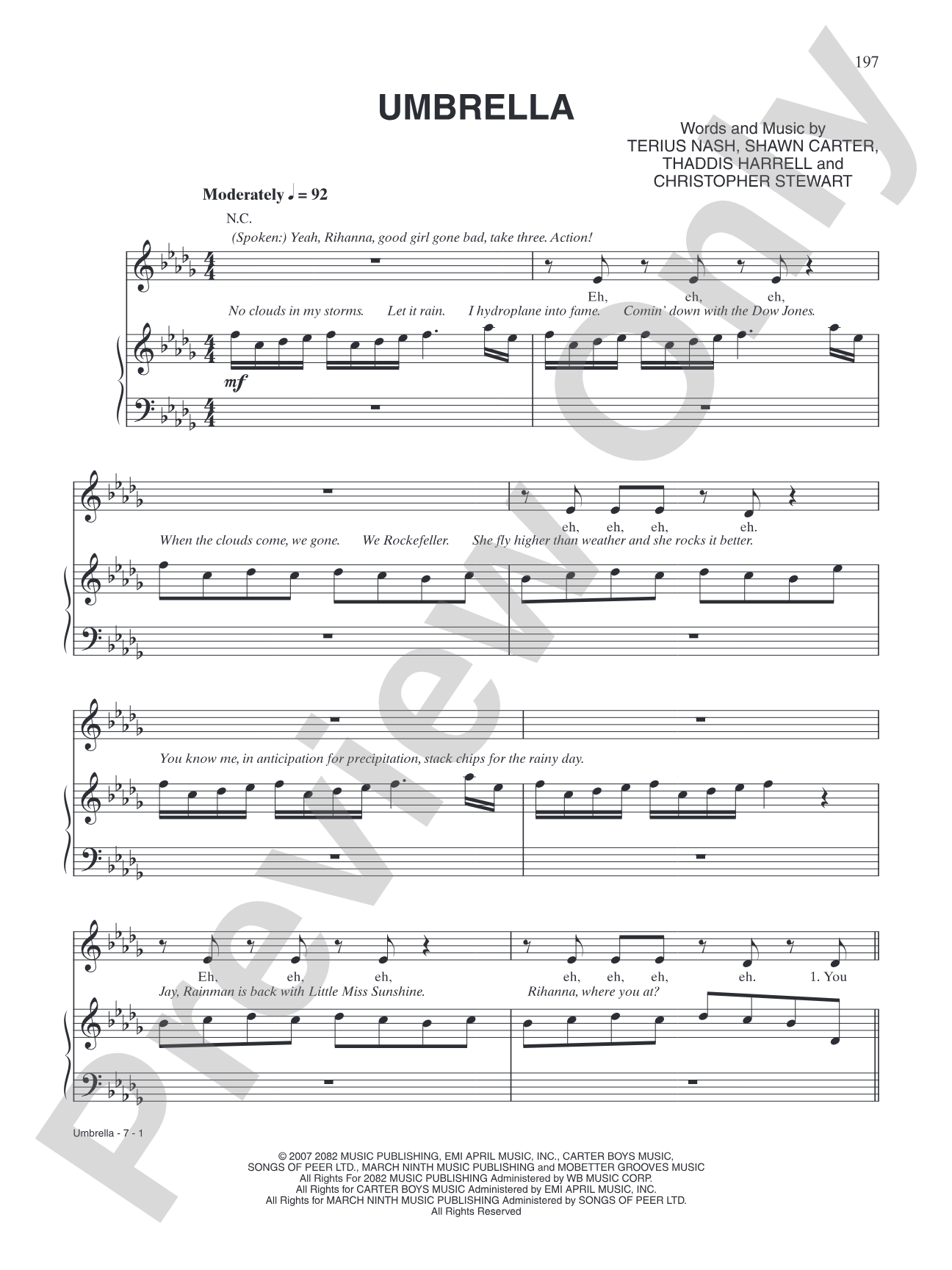Umbrella: Piano/Vocal/Chords