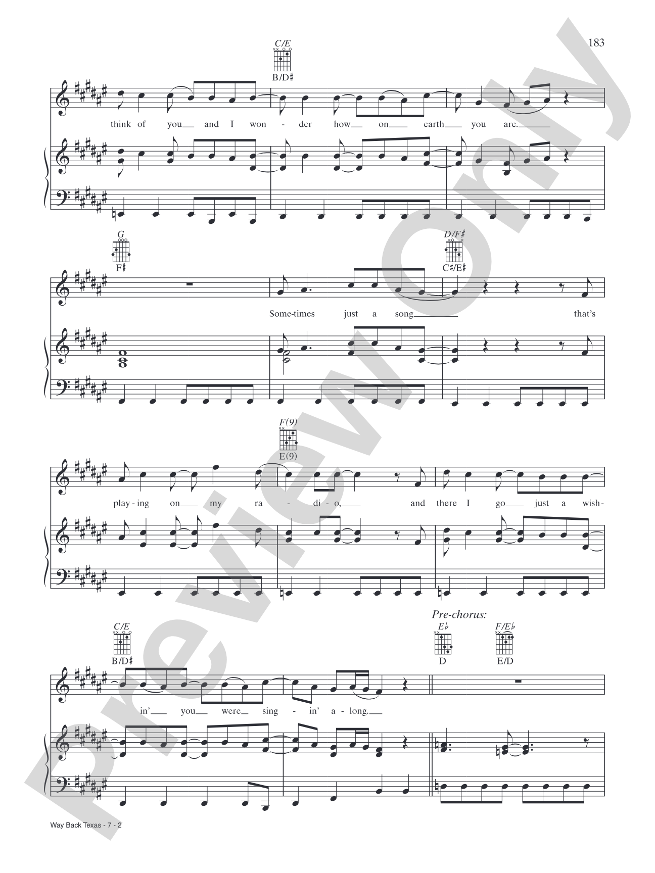 Way Back Texas: Piano/Vocal/Chords