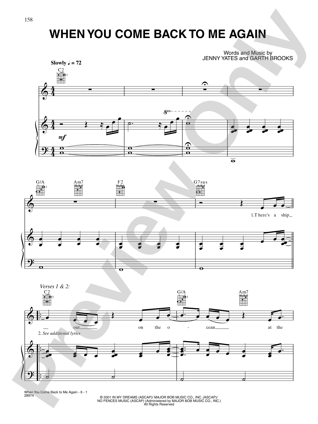 When You Come Back to Me Again: Piano/Vocal/Chords