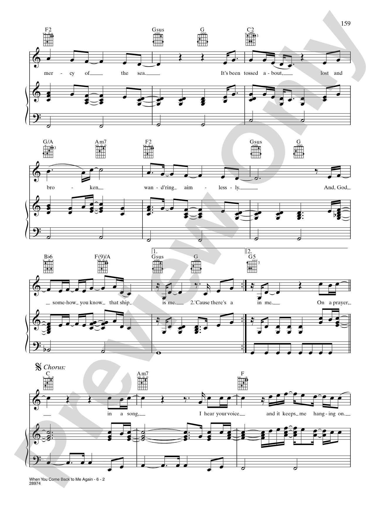 When You Come Back to Me Again: Piano/Vocal/Chords