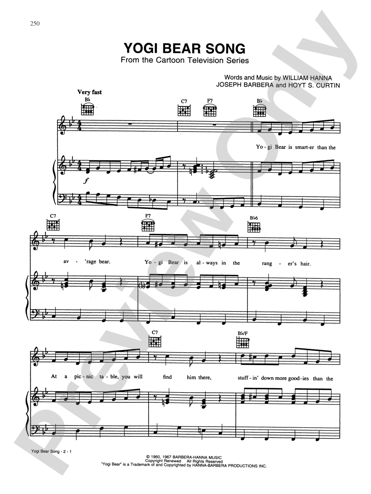 Yogi Bear Song: Piano/Vocal/Chords