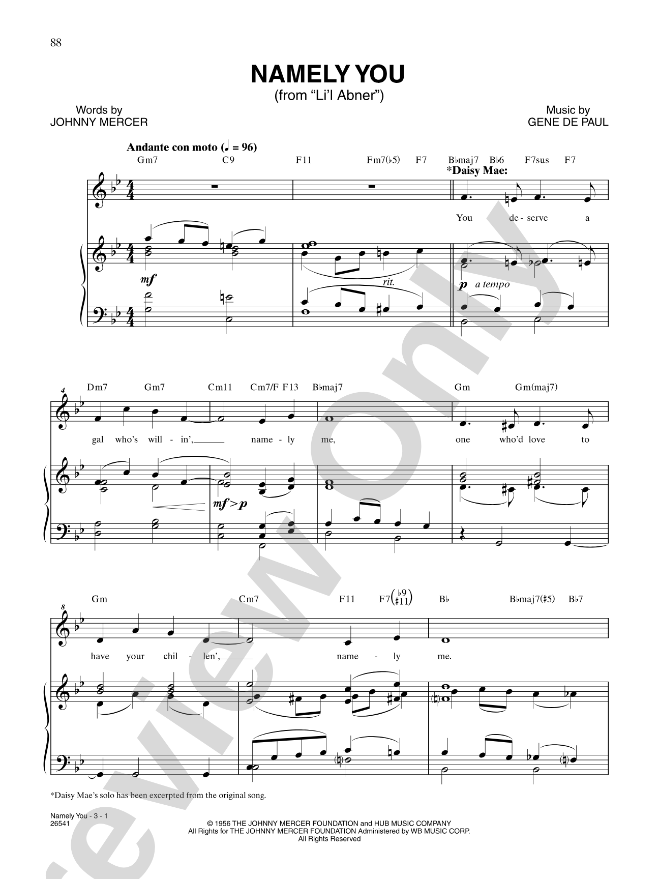 Namely You (From "Li'l Abner"): Piano/Vocal/Chords