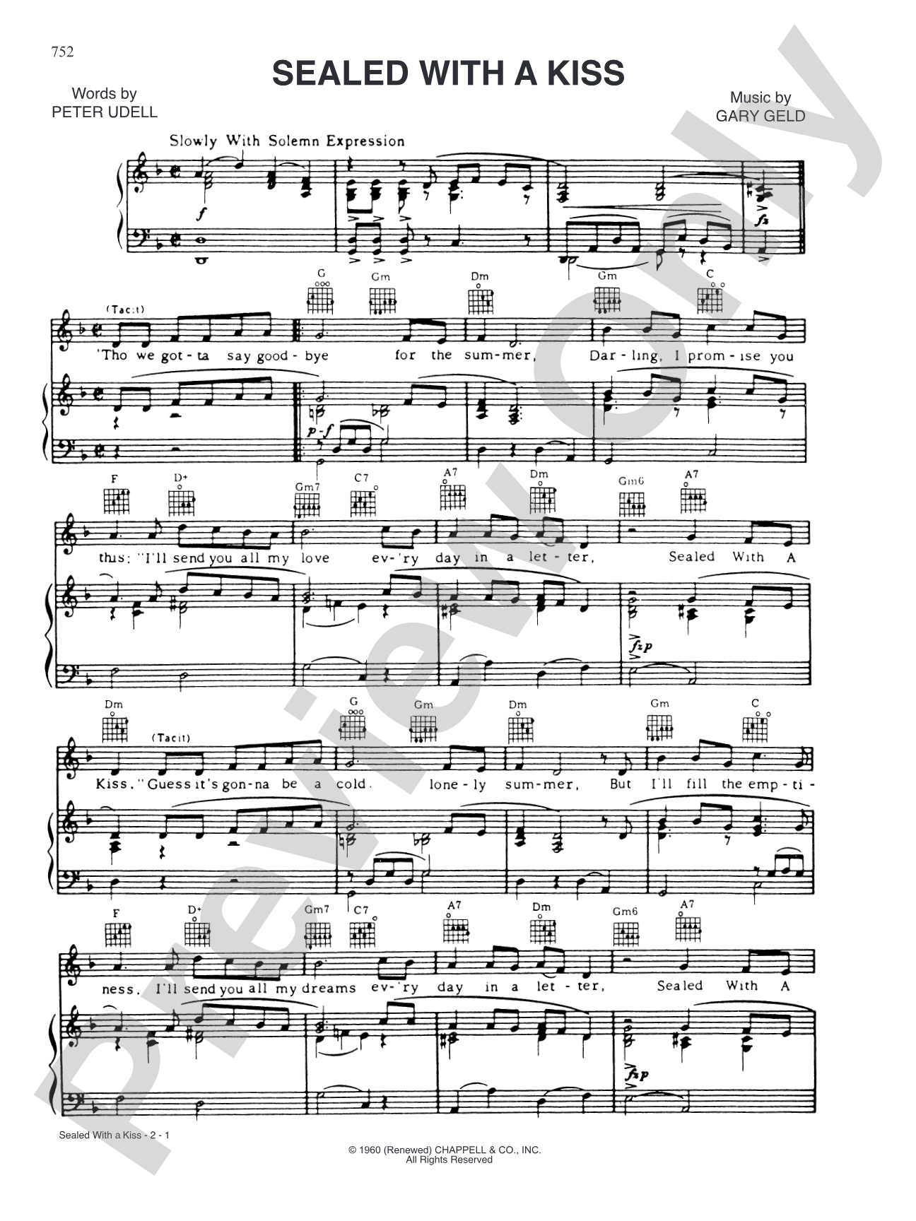 Sealed with a Kiss: Piano/Vocal/Chords