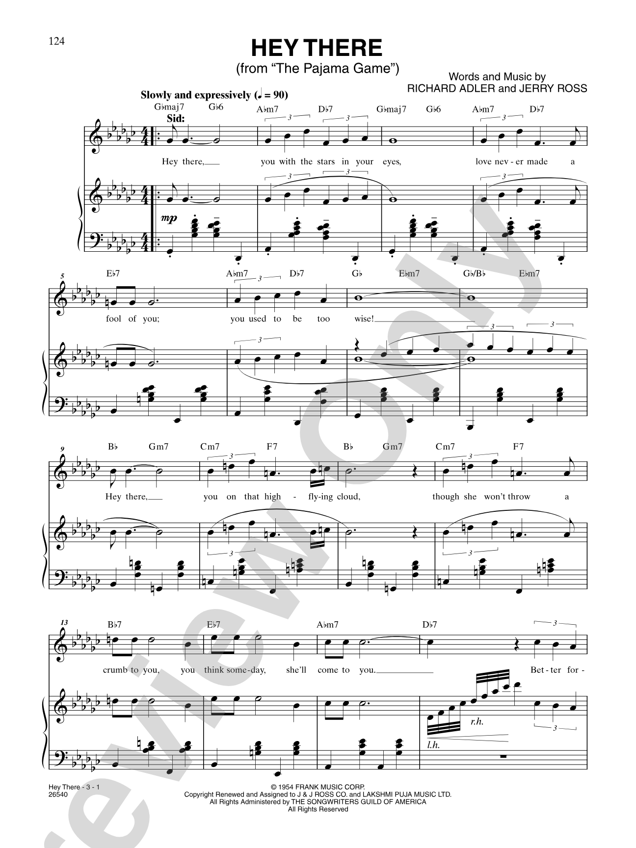 Hey There! (From "The Pajama Game"): Piano/Vocal/Chords