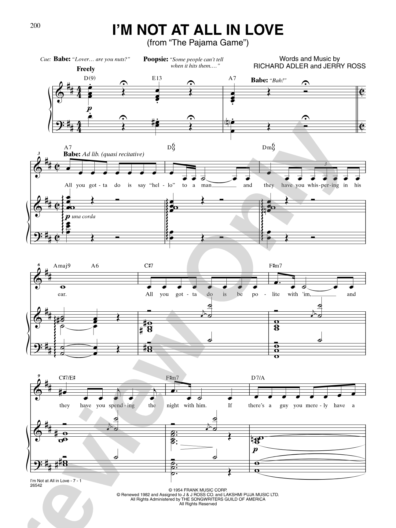 I'm Not at All in Love (From "The Pajama Game"): Piano/Vocal/Chords