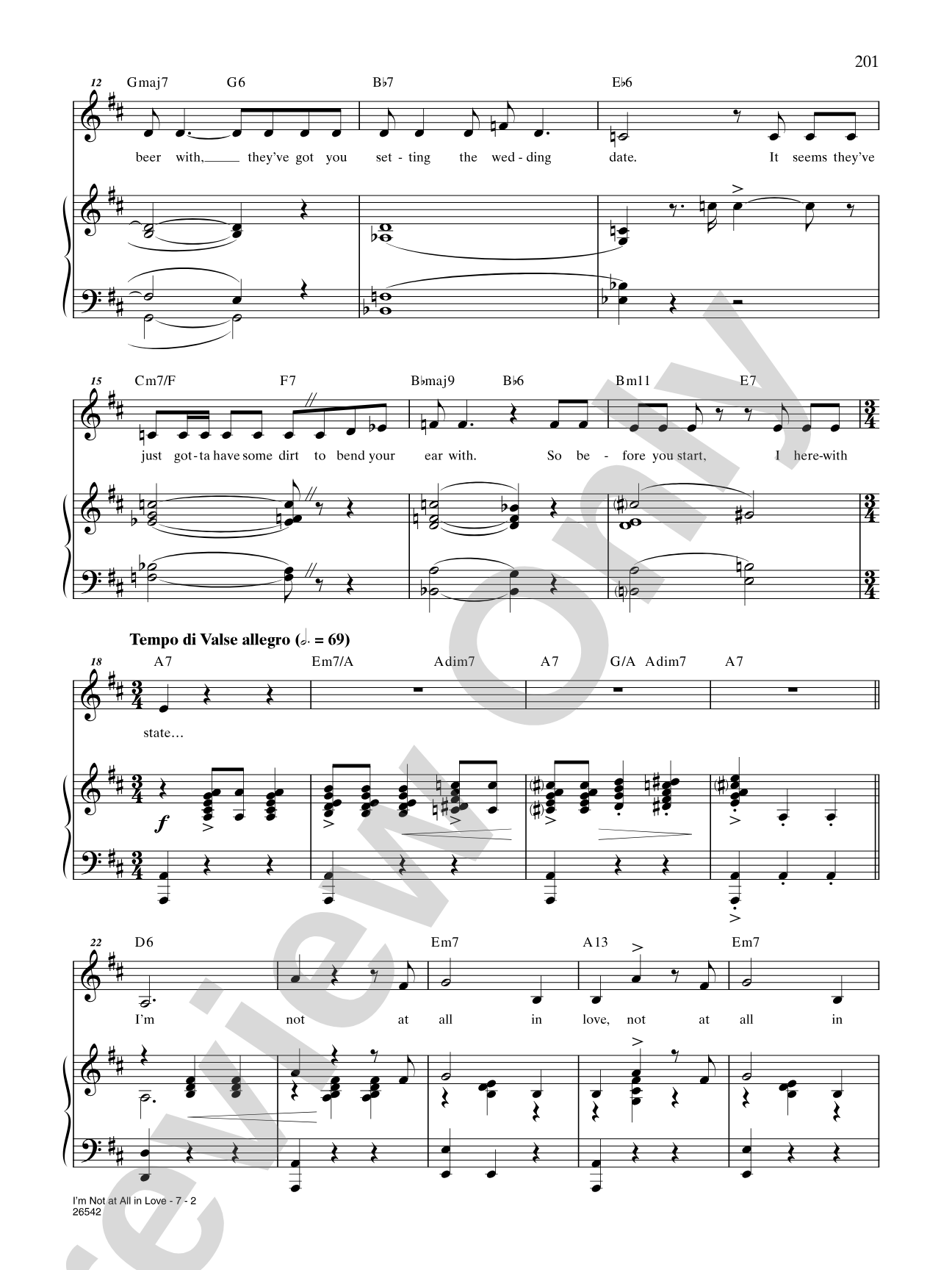 I'm Not at All in Love (From "The Pajama Game"): Piano/Vocal/Chords