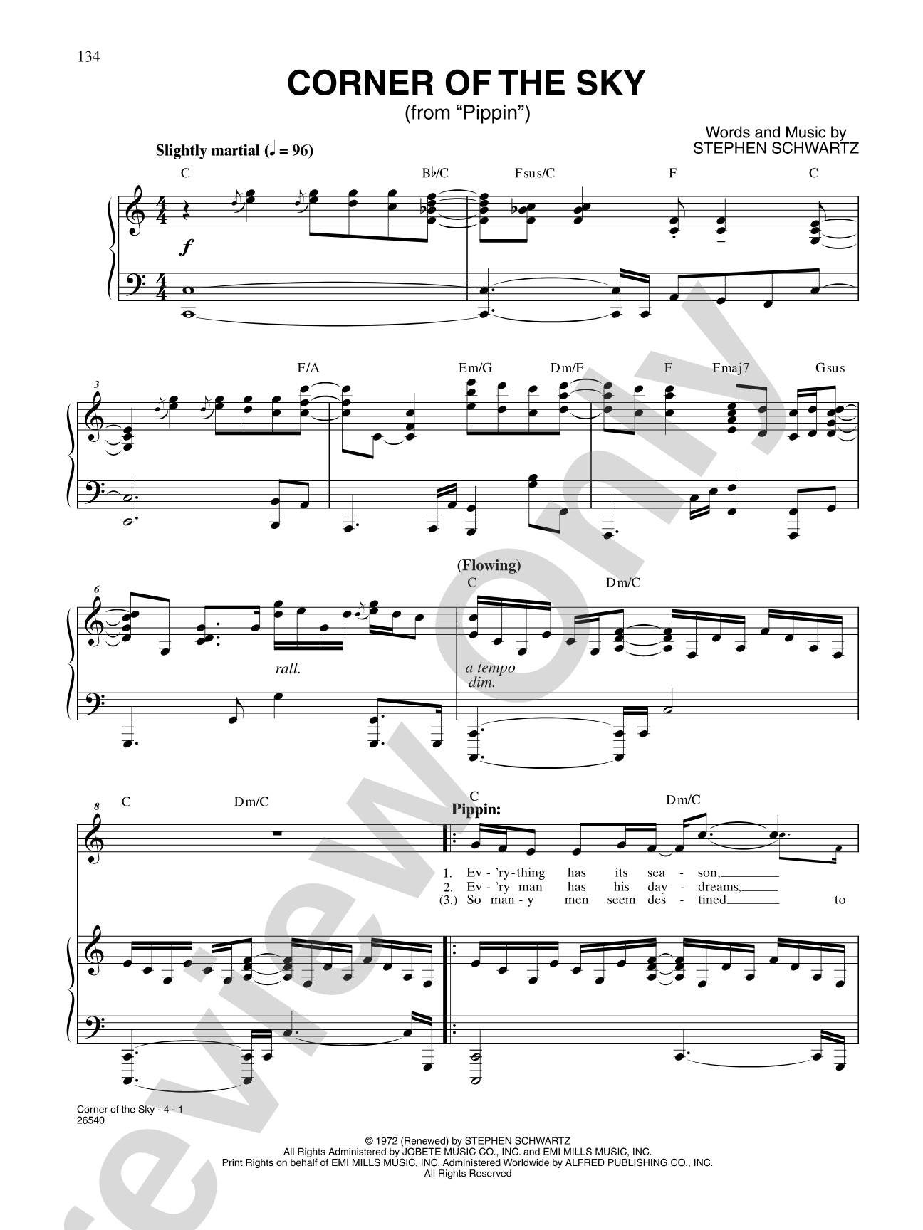 Corner of the Sky (From "Pippin"): Piano/Vocal/Chords