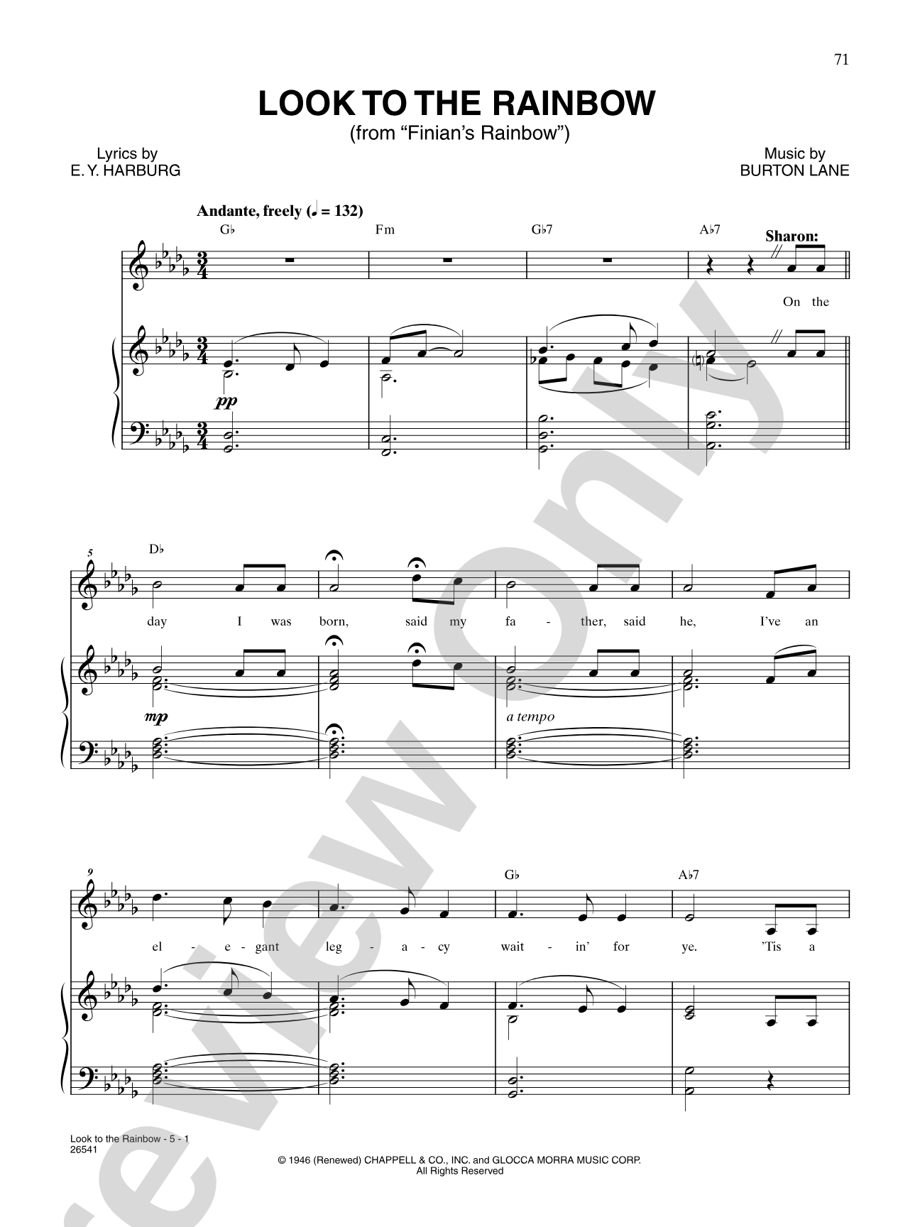 Look to the Rainbow (From "Finian's Rainbow"): Piano/Vocal/Chords