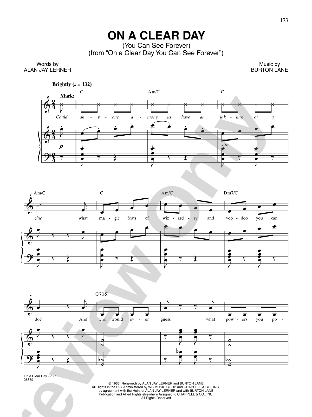 On A Clear Day You Can See Forever (From "On A Clear Day You Can See Forever"): Piano/Vocal/Chords