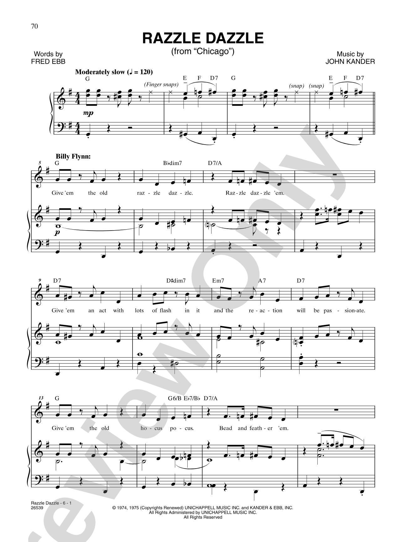 Razzle Dazzle (From "Chicago"): Piano/Vocal/Chords