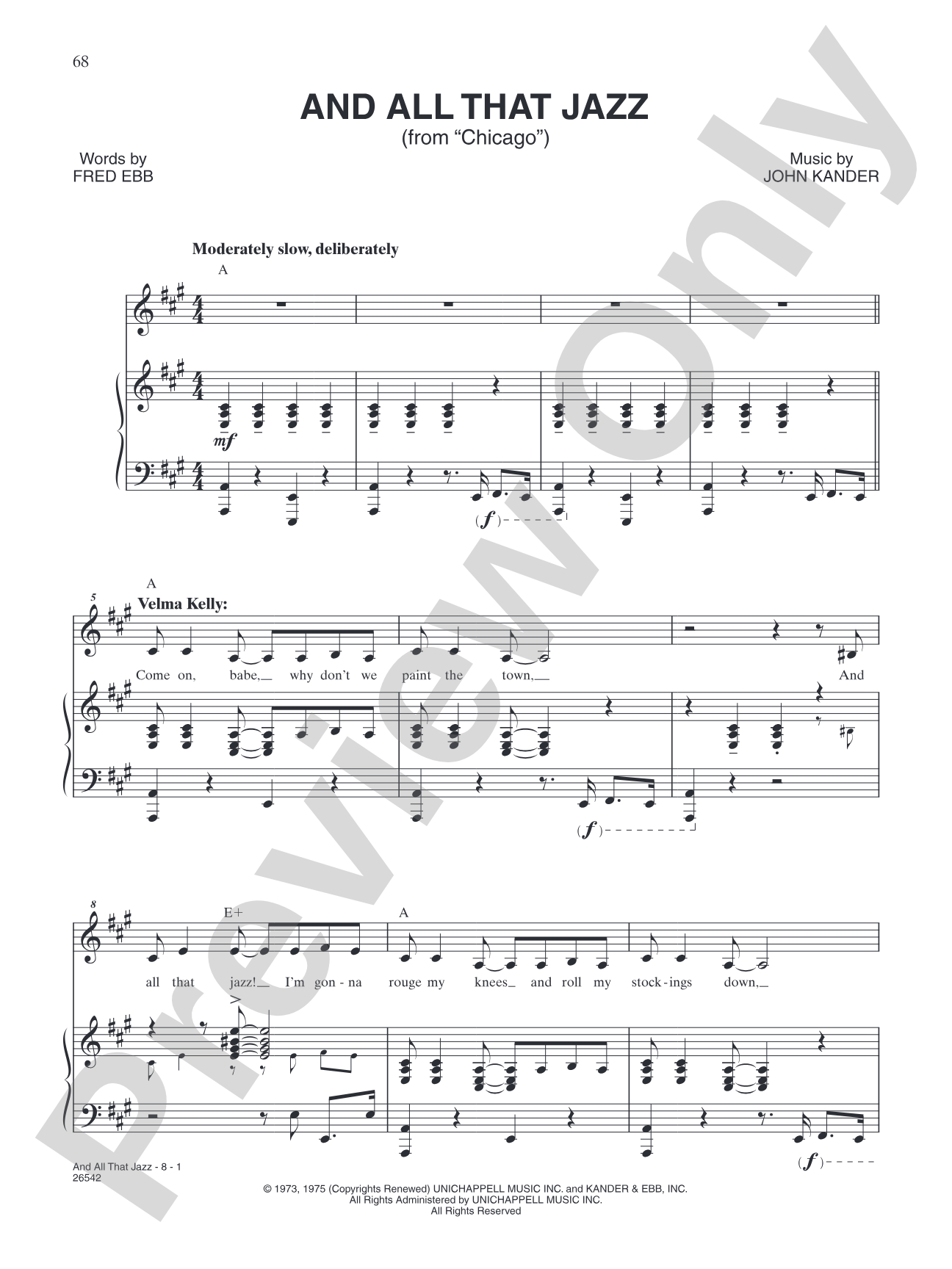And All That Jazz (From "Chicago"): Piano/Vocal/Chords