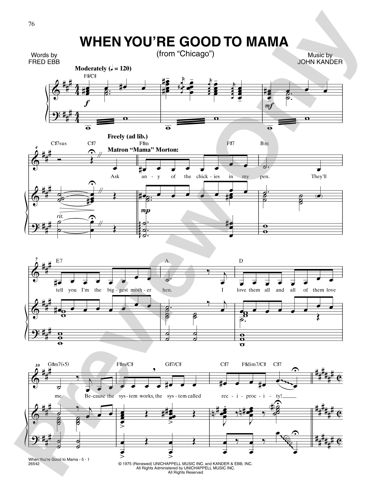 When You're Good to Mama (From "Chicago"): Piano/Vocal/Chords