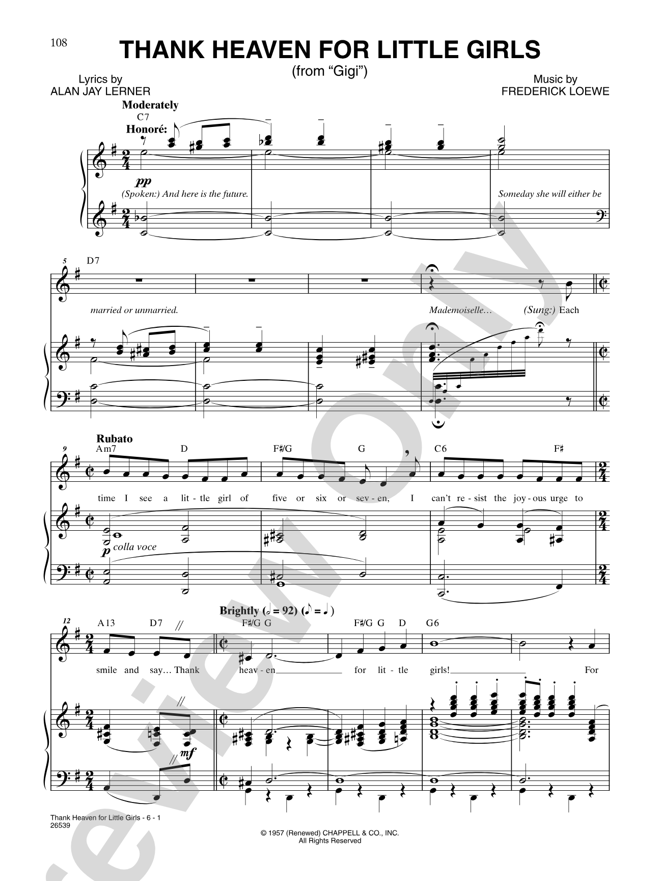 Thank Heaven for Little Girls (From "Gigi"): Piano/Vocal/Chords