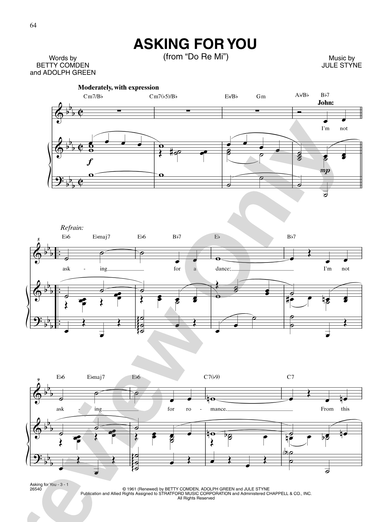 Asking for You (From "Do Re Mi"): Piano/Vocal/Chords