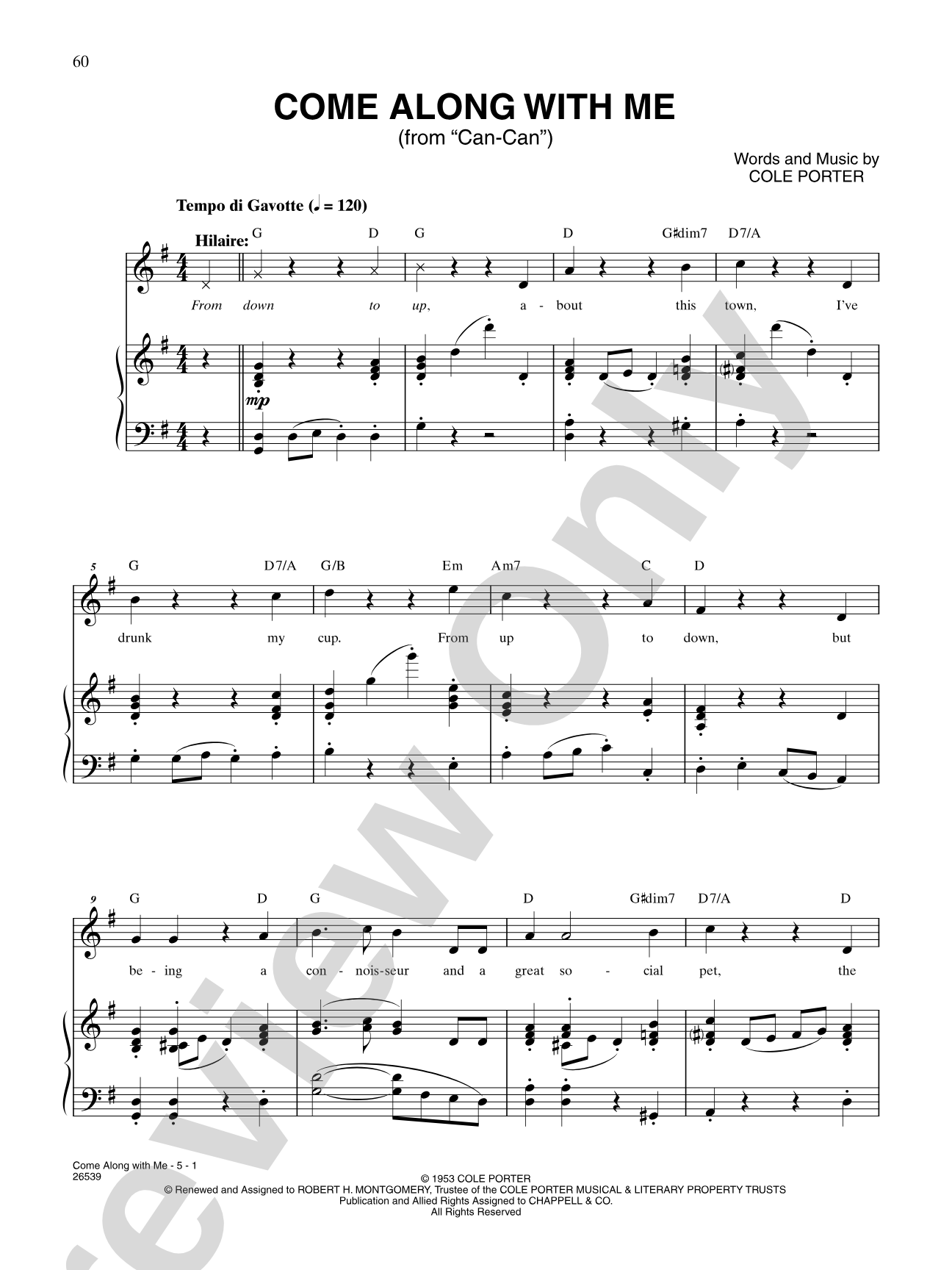 Come Along with Me (From "Can-Can"): Piano/Vocal/Chords
