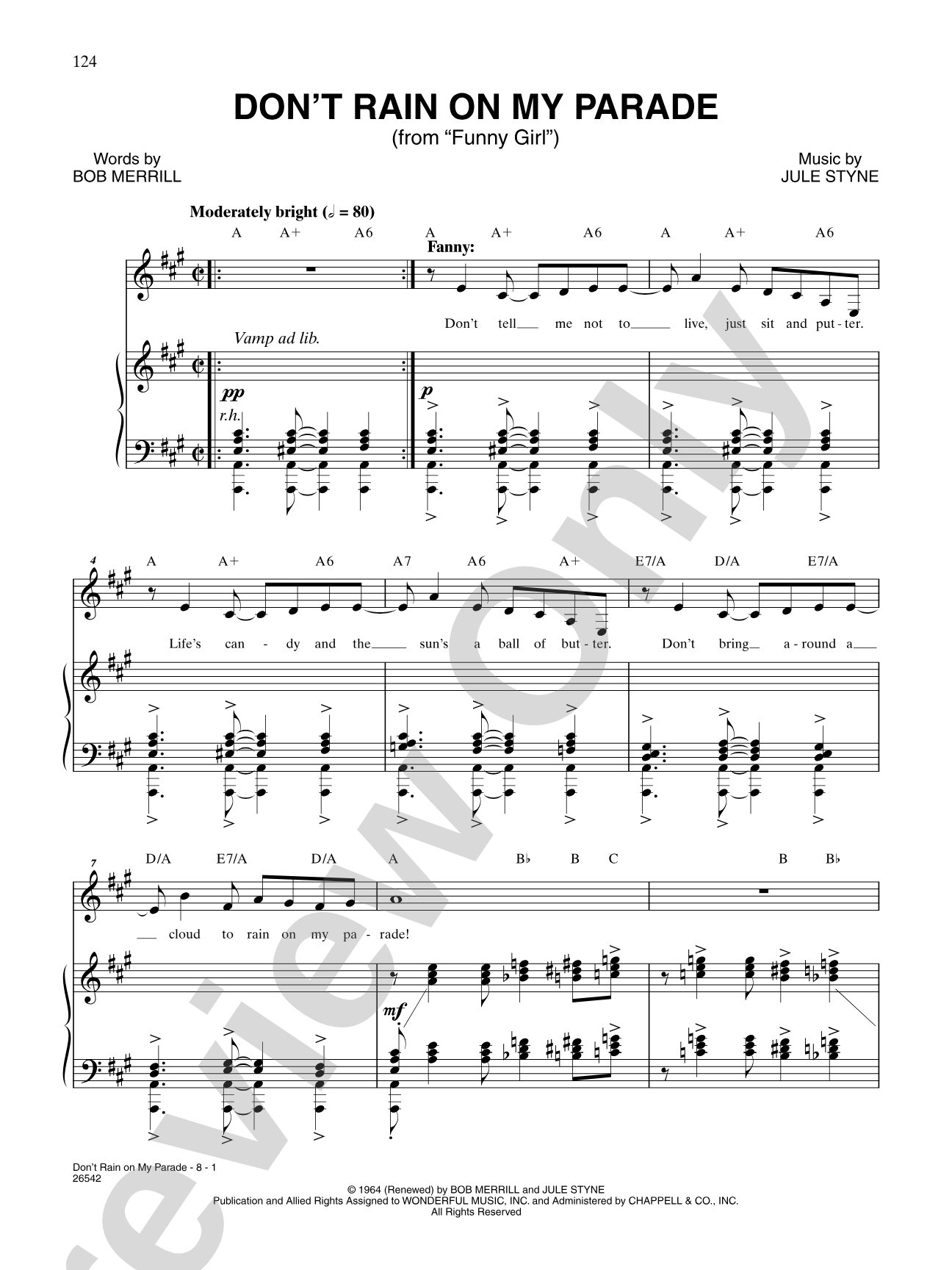 Don't Rain on My Parade (From "Funny Girl"): Piano/Vocal/Chords