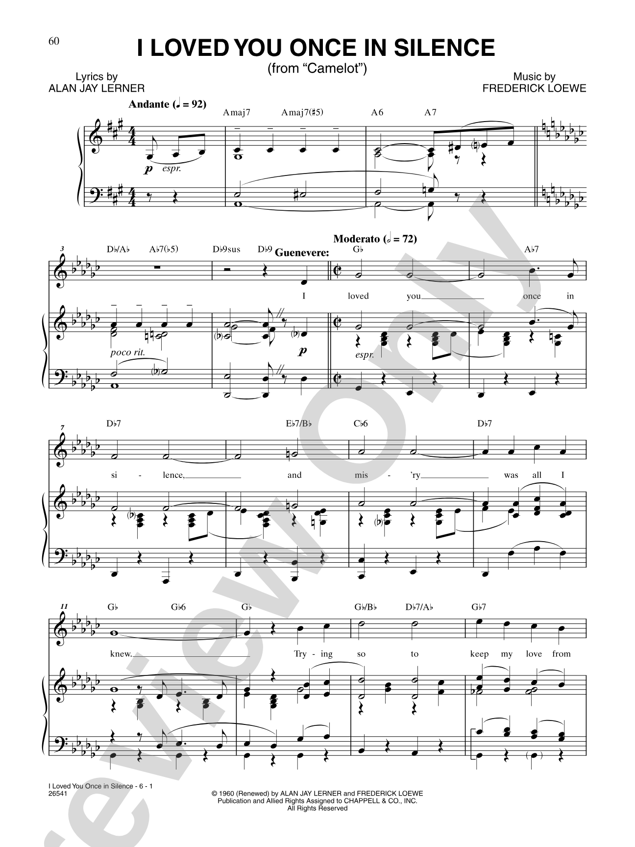 I Loved You Once in Silence (From "Camelot"): Piano/Vocal/Chords
