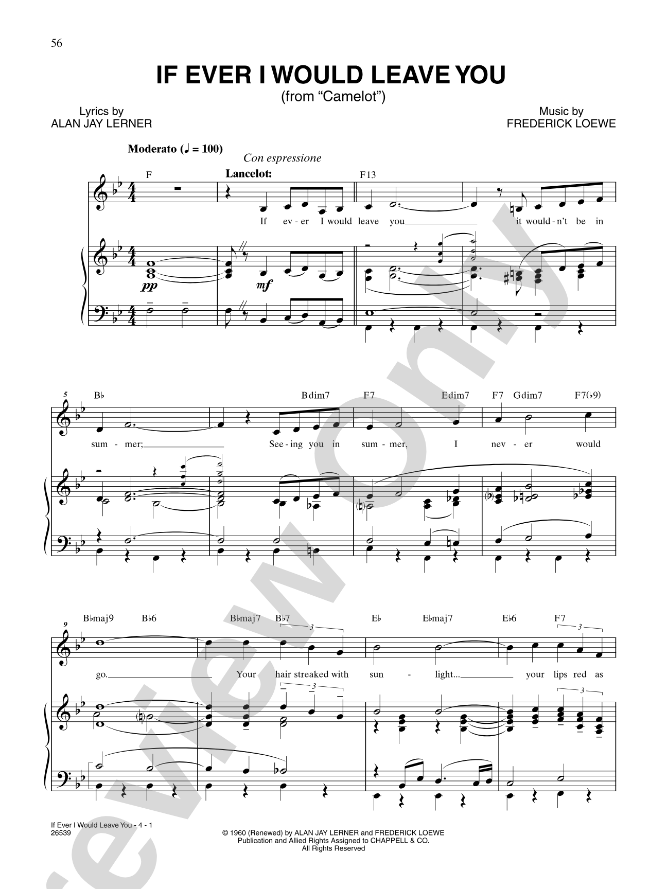 If Ever I Would Leave You (From "Camelot"): Piano/Vocal/Chords