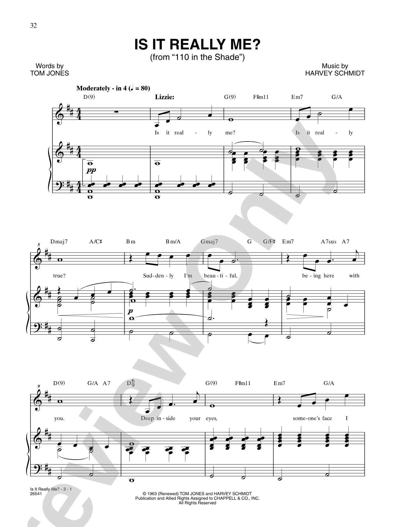 Is It Really Me? (From "110 in the Shade"): Piano/Vocal/Chords