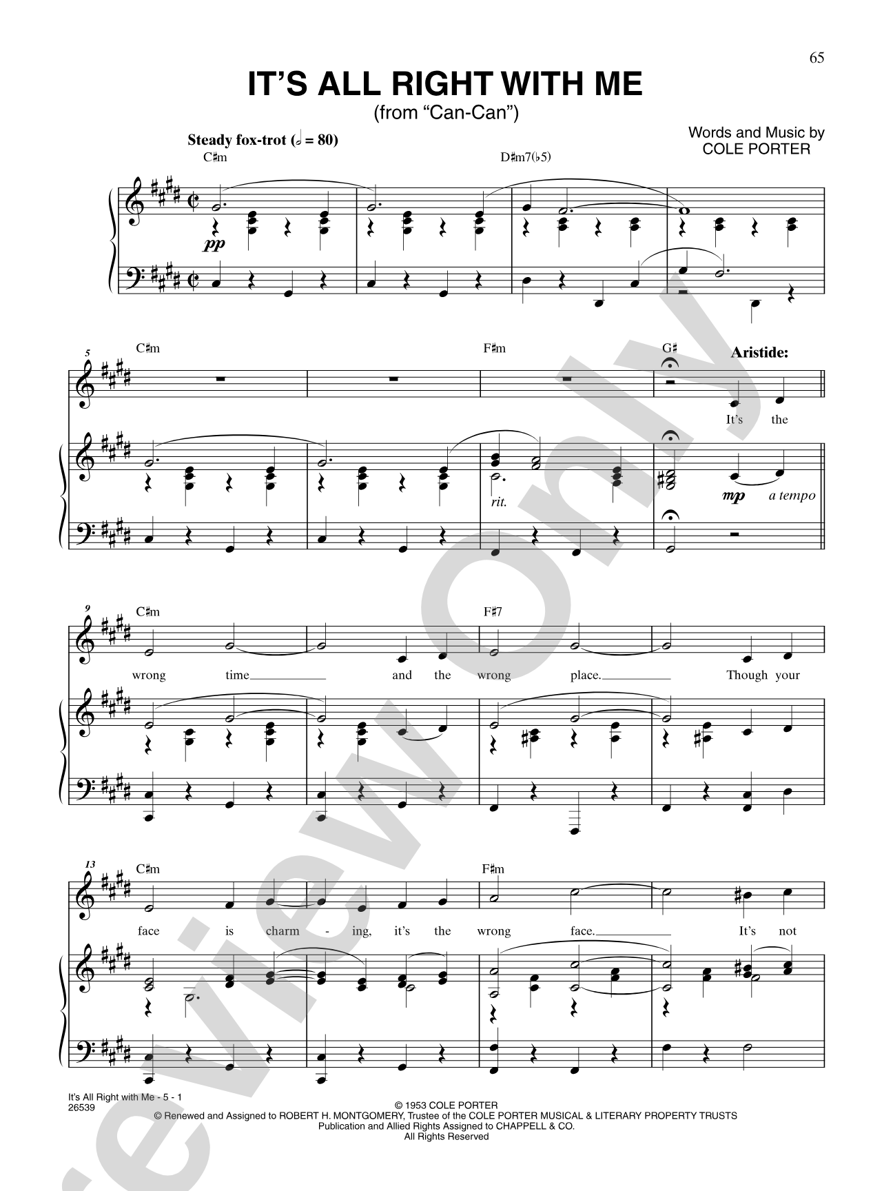 It's All Right with Me (From "Can-Can"): Piano/Vocal/Chords