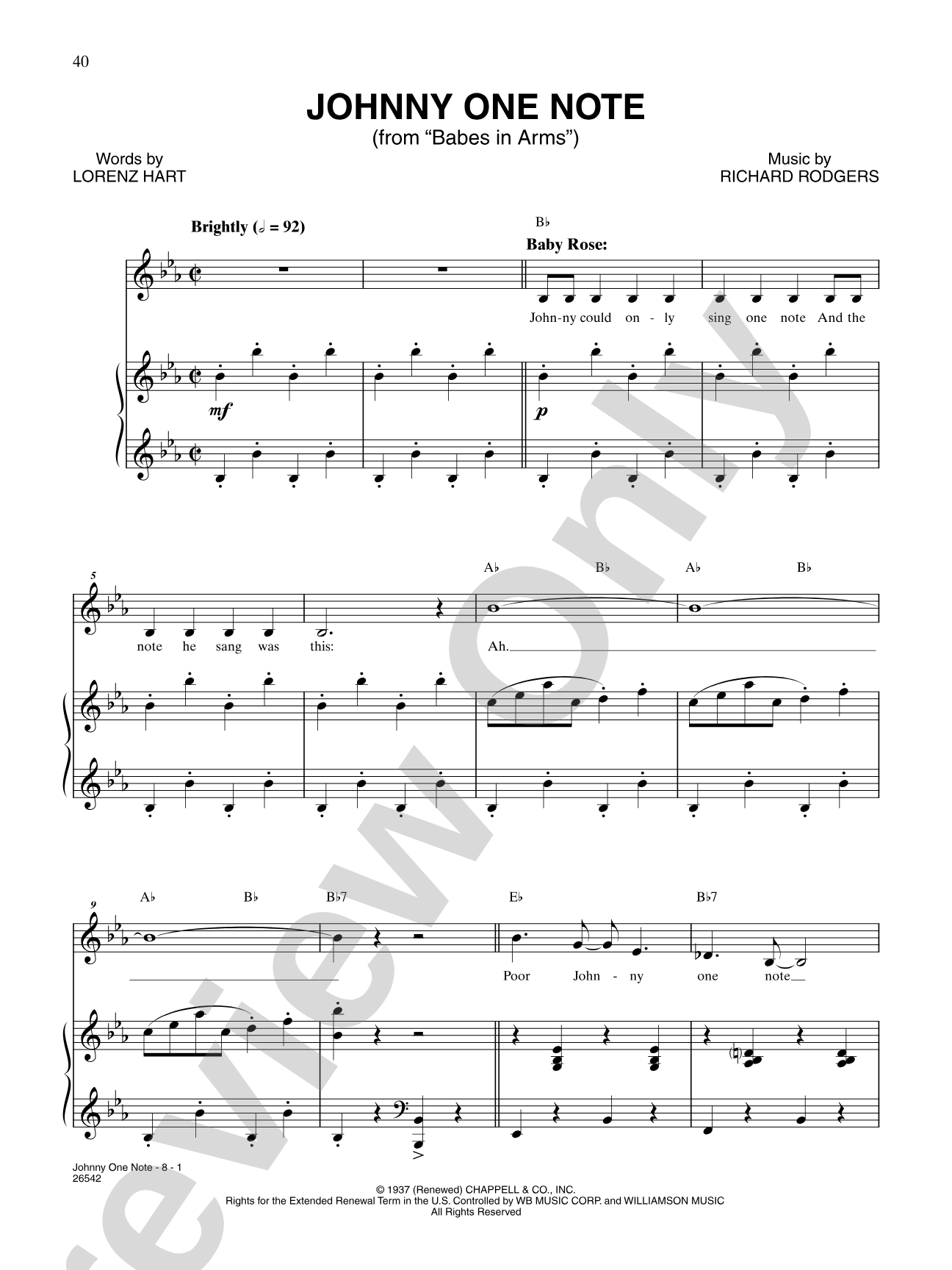 Johnny One Note (From "Babes in Arms"): Piano/Vocal/Chords