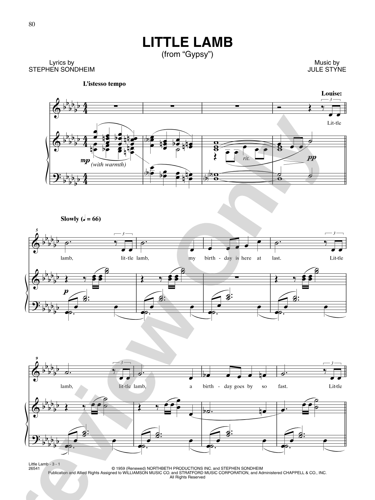 Little Lamb (From "Gypsy"): Piano/Vocal/Chords