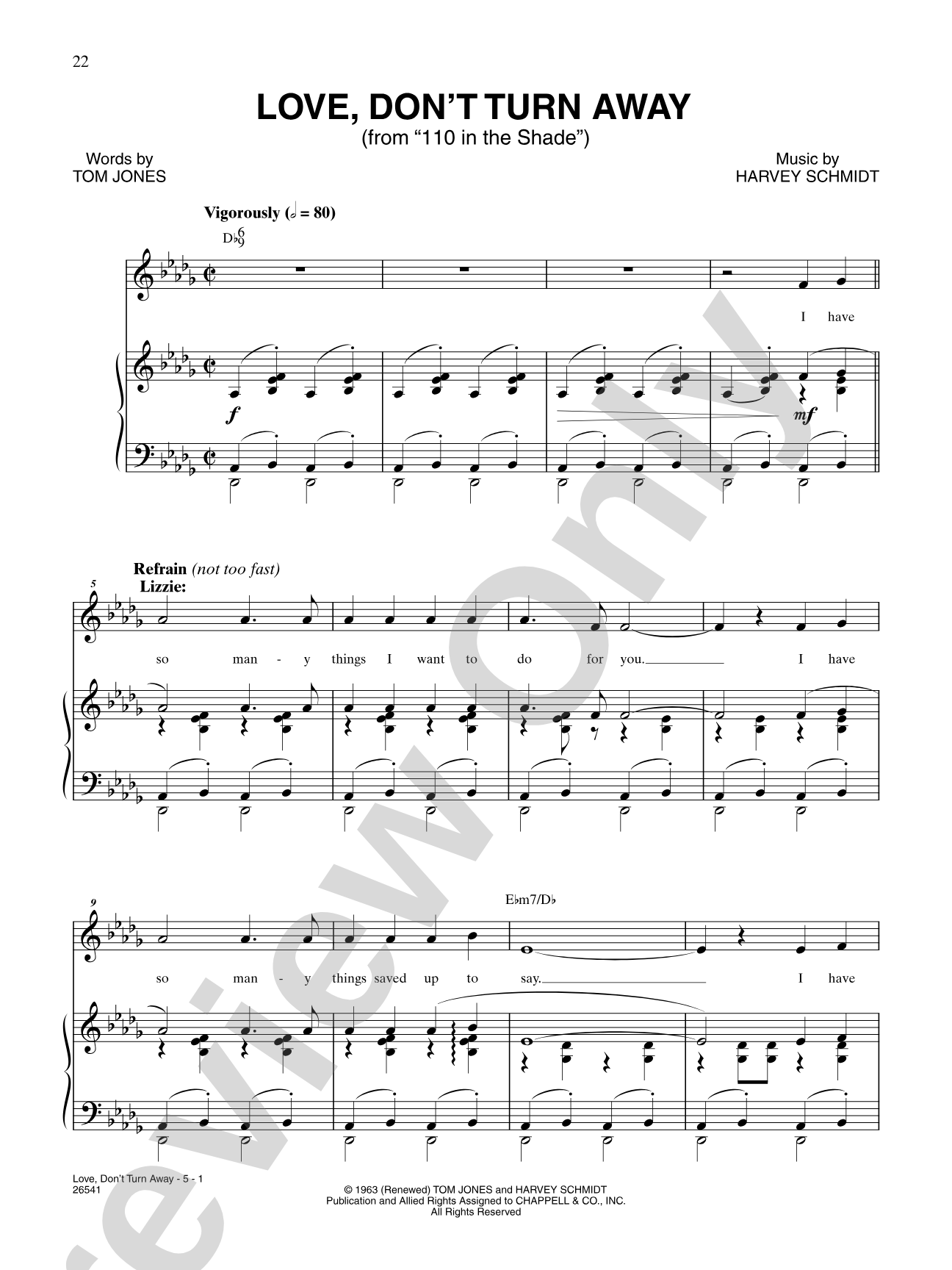 Love, Don't Turn Away (From "110 in the Shade"): Piano/Vocal/Chords