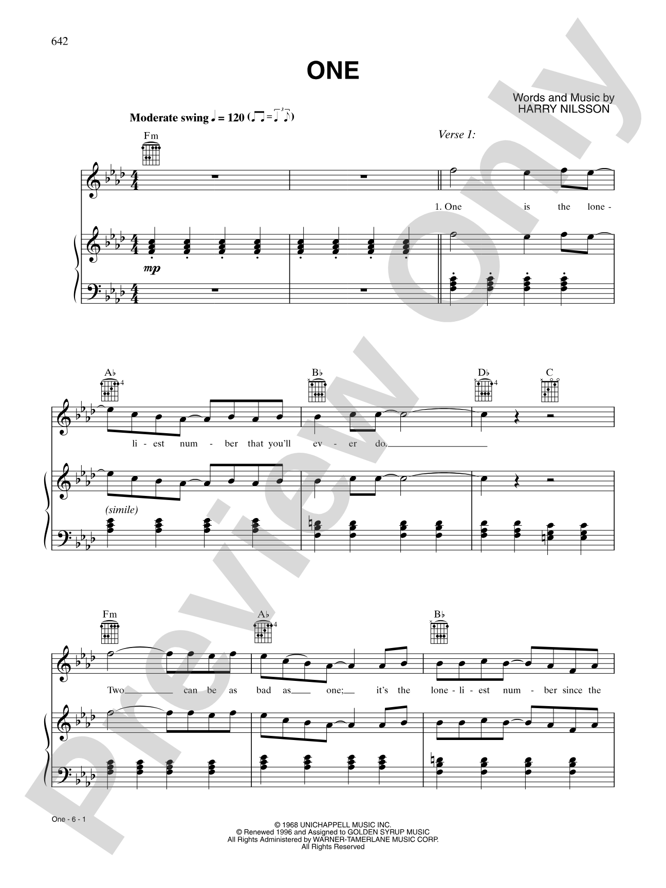 One: Piano/Vocal/Chords