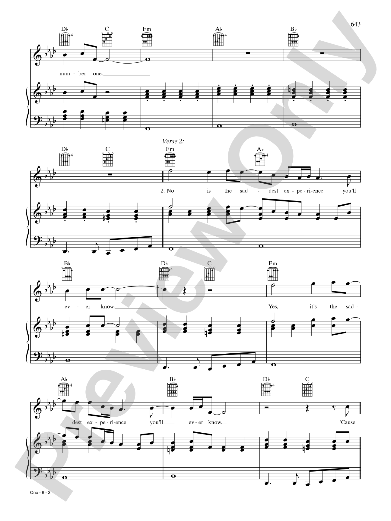 One: Piano/Vocal/Chords