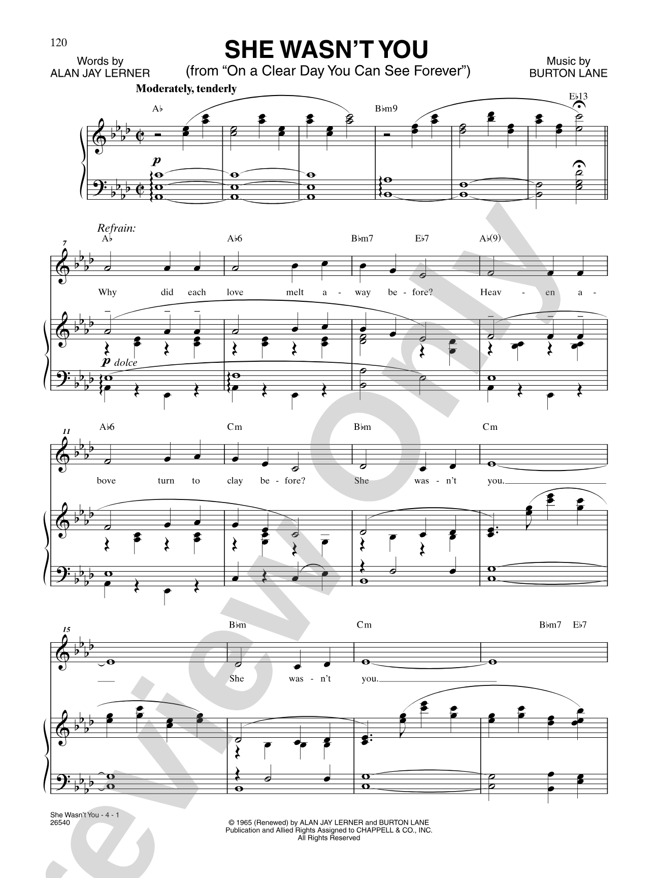 She Wasn't You (From "On A Clear Day You Can See Forever"): Piano/Vocal/Chords