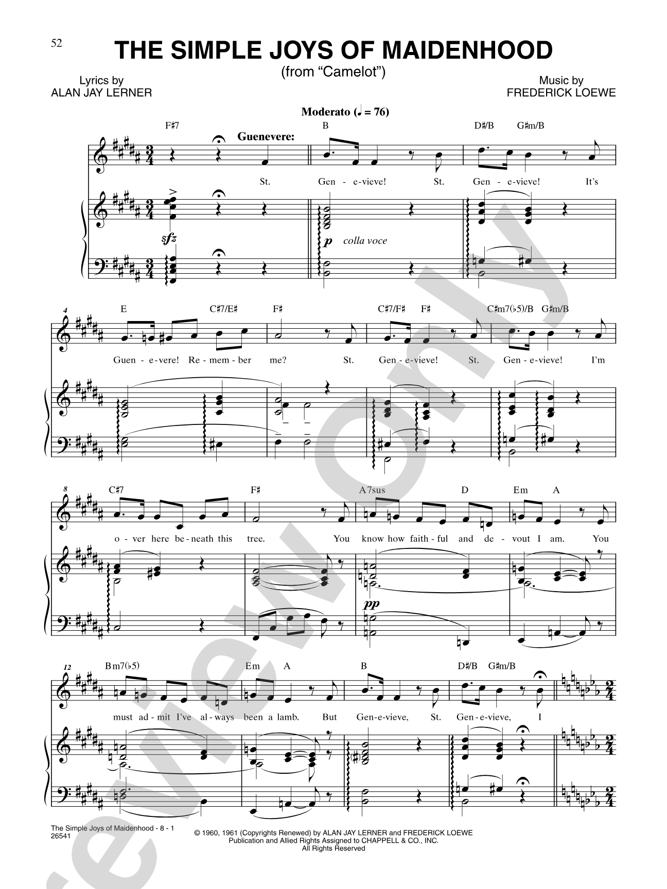 The Simple Joys of Maidenhood (From "Camelot"): Piano/Vocal/Chords
