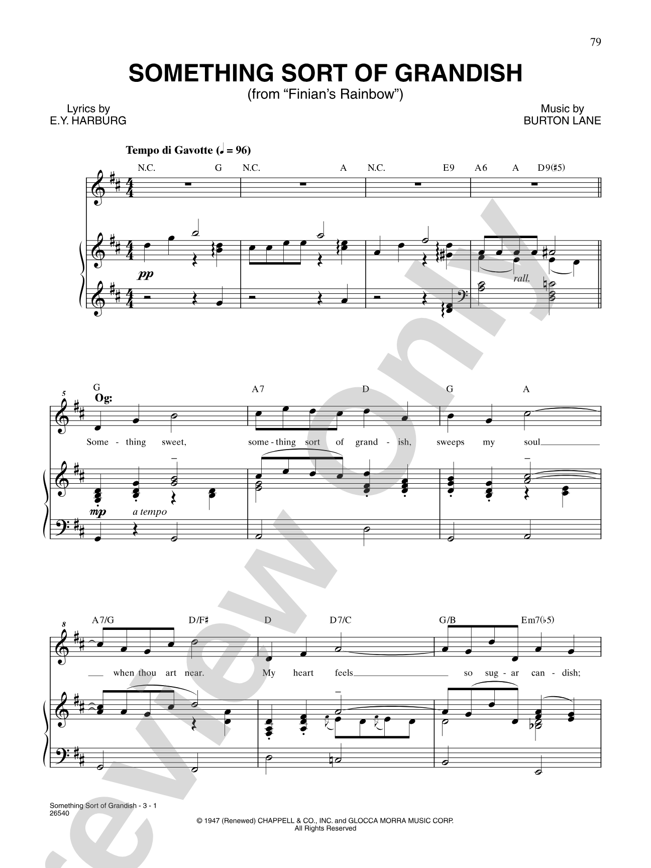 Something Sort of Grandish (From "Finian's Rainbow"): Piano/Vocal/Chords