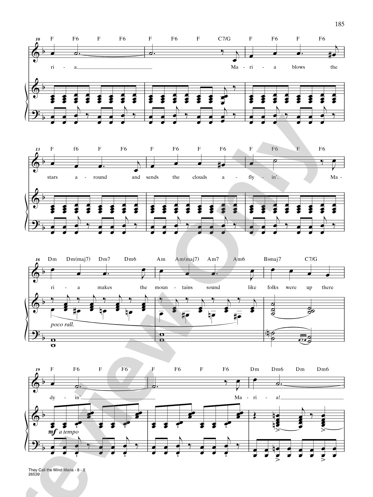 They Call the Wind Maria (From "Paint Your Wagon"): Piano/Vocal/Chords