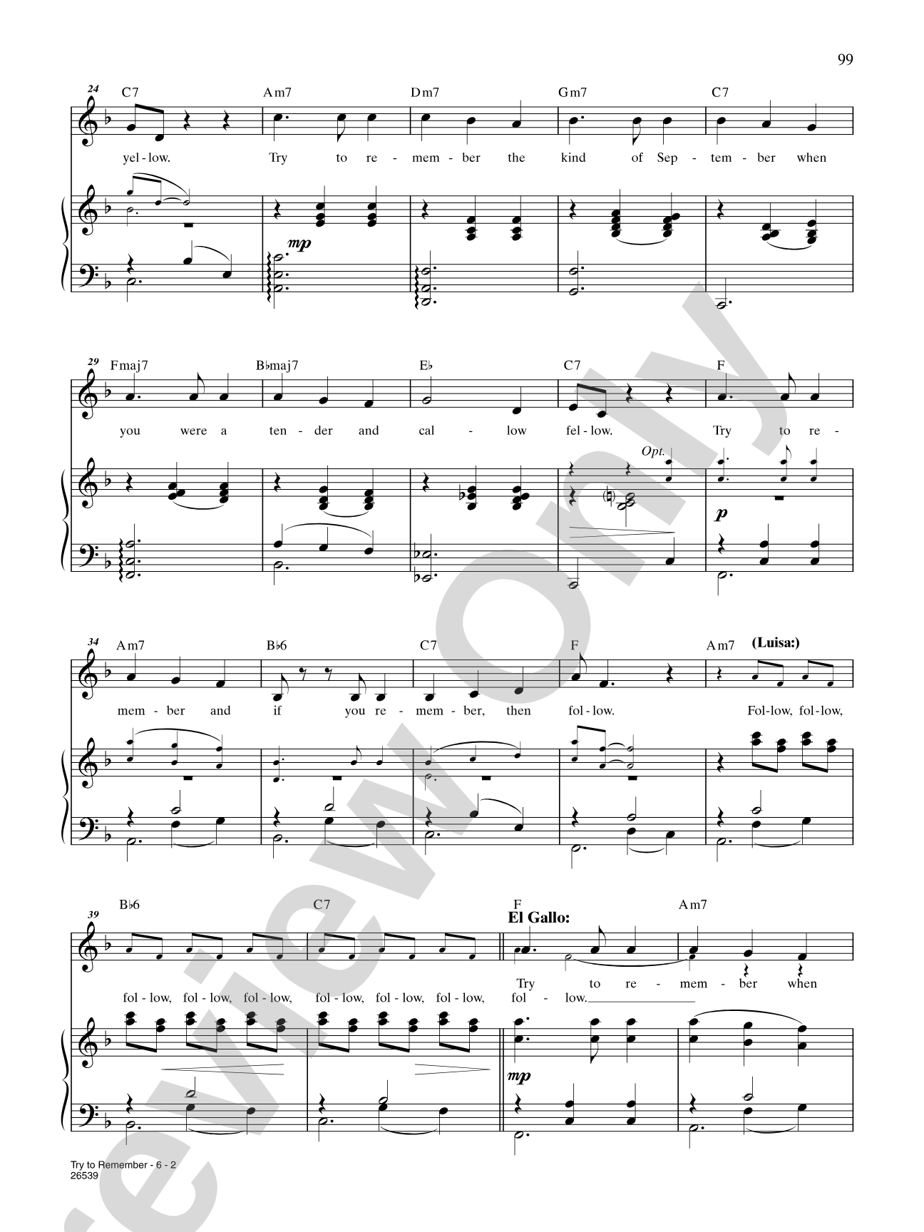 Try to Remember (From "The Fantasticks"): Piano/Vocal/Chords