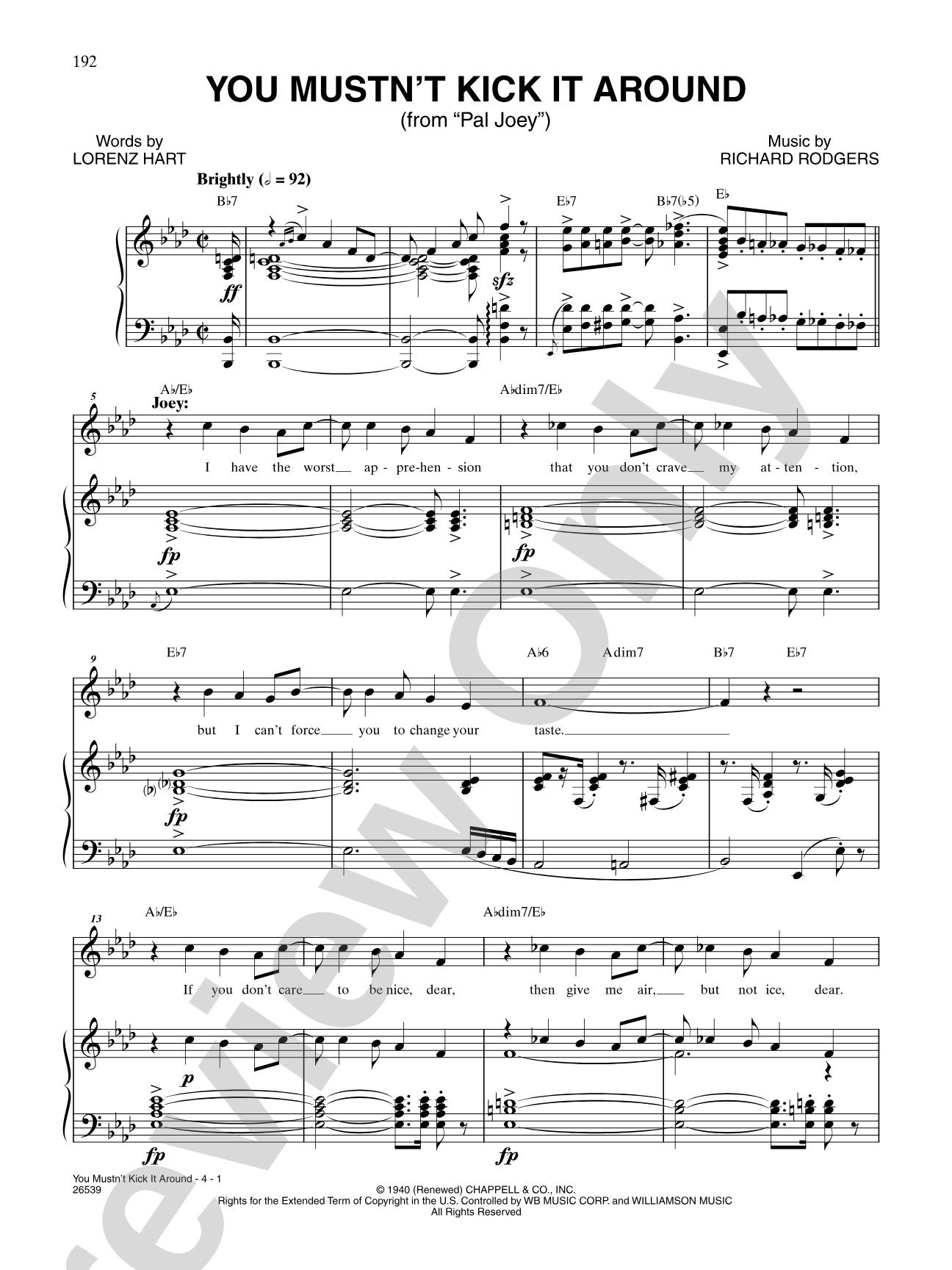 You Mustn't Kick It Around (From "Pal Joey"): Piano/Vocal/Chords