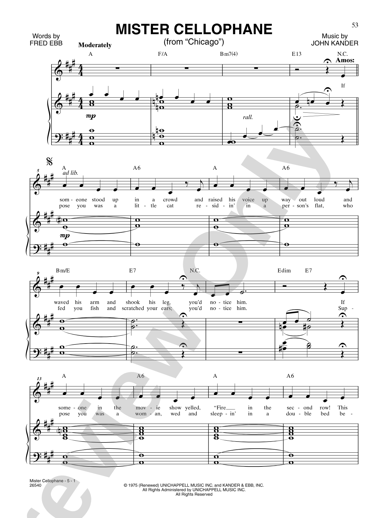 Mister Cellophane<BR>(From "Chicago"): Piano/Vocal/Chords