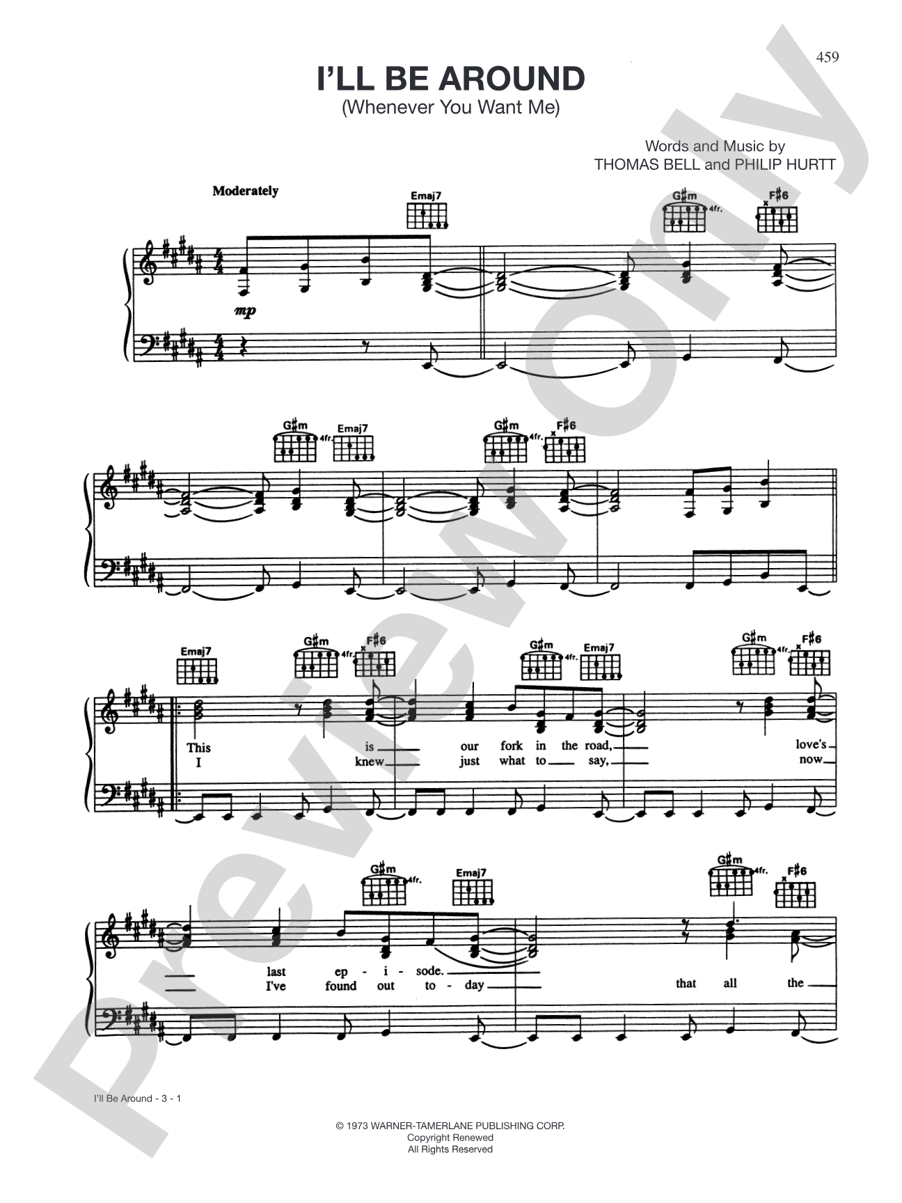 I'll Be Around (Whenever You Want Me): Piano/Vocal/Chords