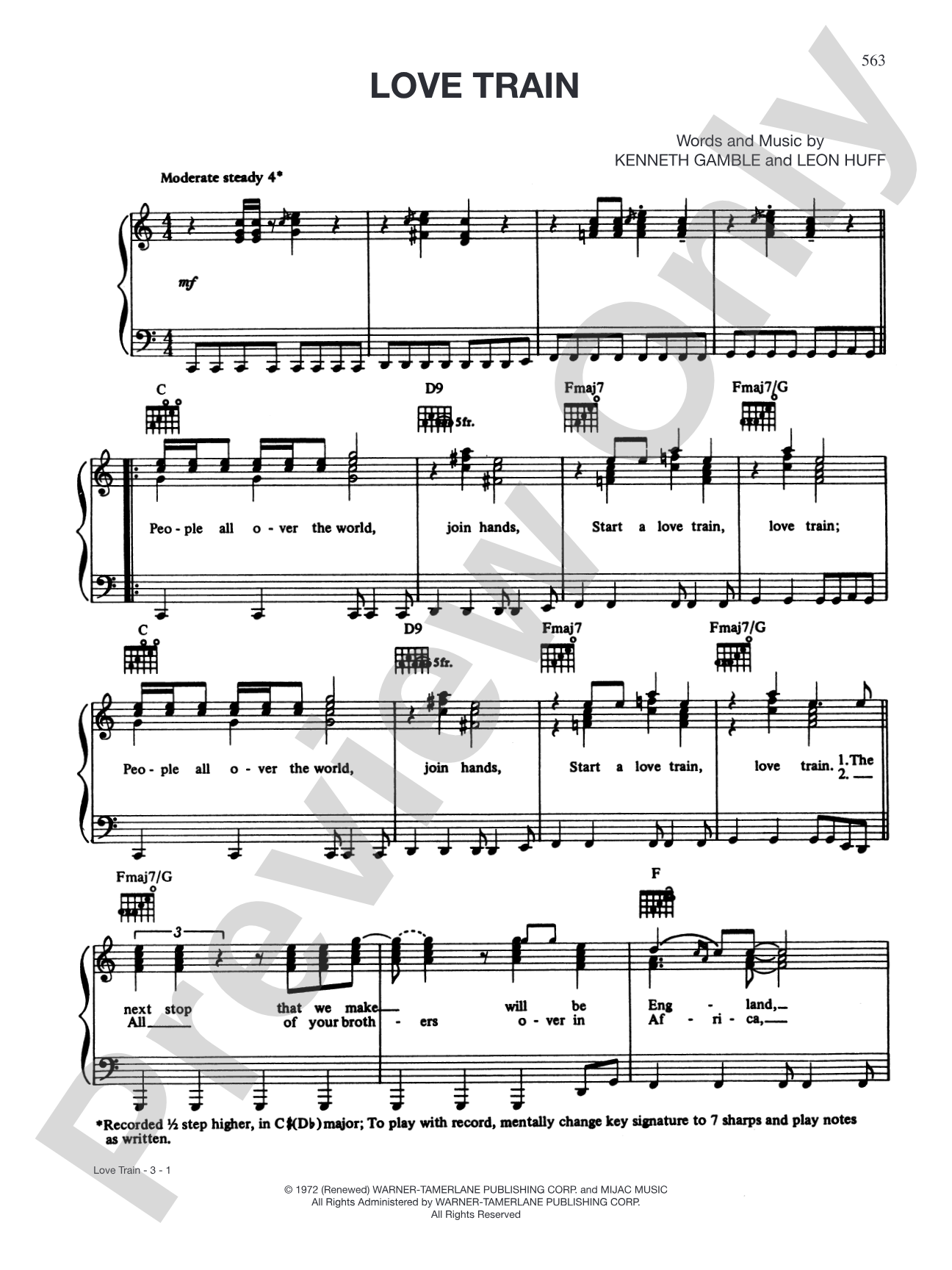 Love Train: Piano/Vocal/Chords