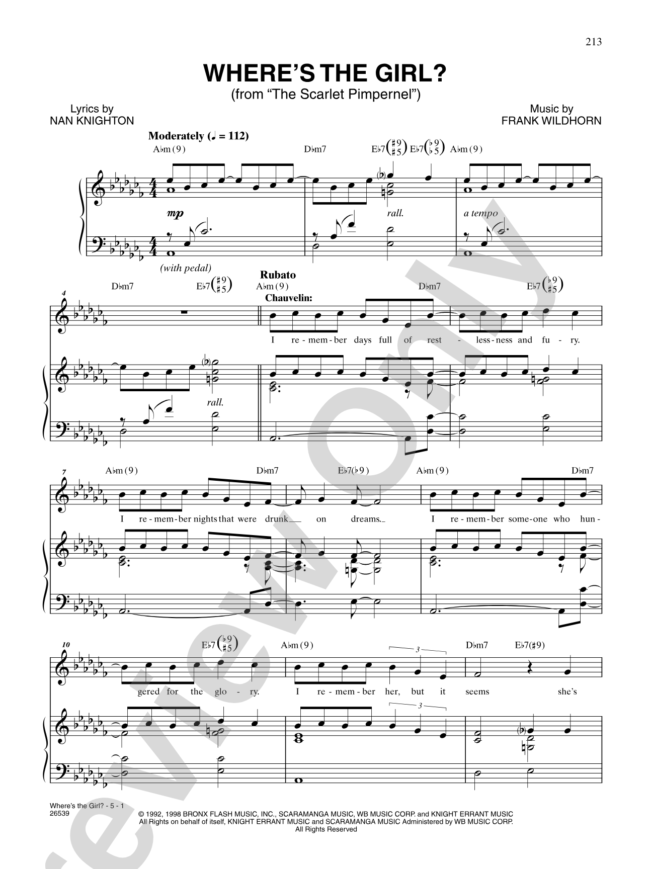 Where's the Girl? (From "The Scarlet Pimpernel"): Piano/Vocal/Chords
