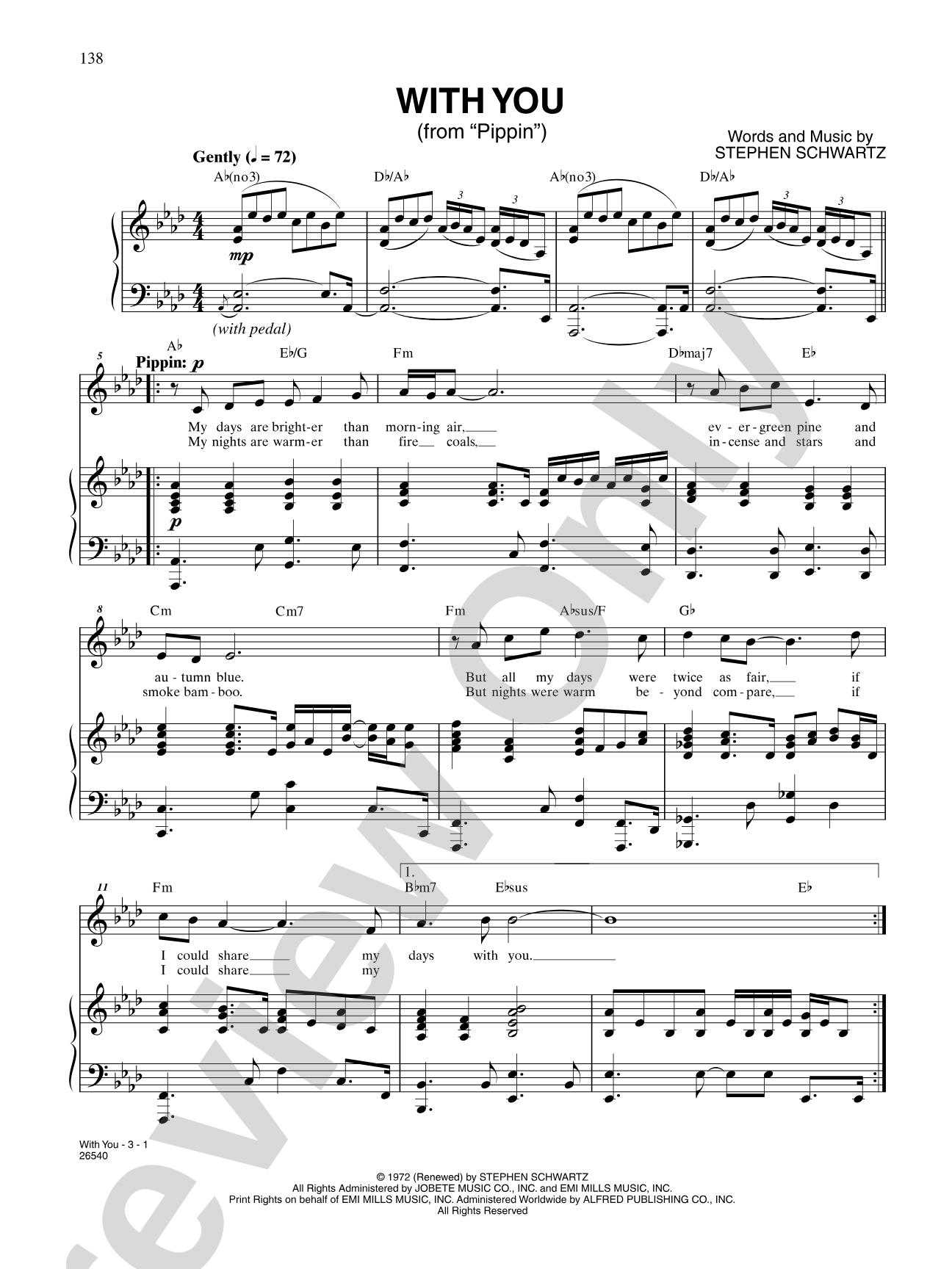 With You (From "Pippin"): Piano/Vocal/Chords