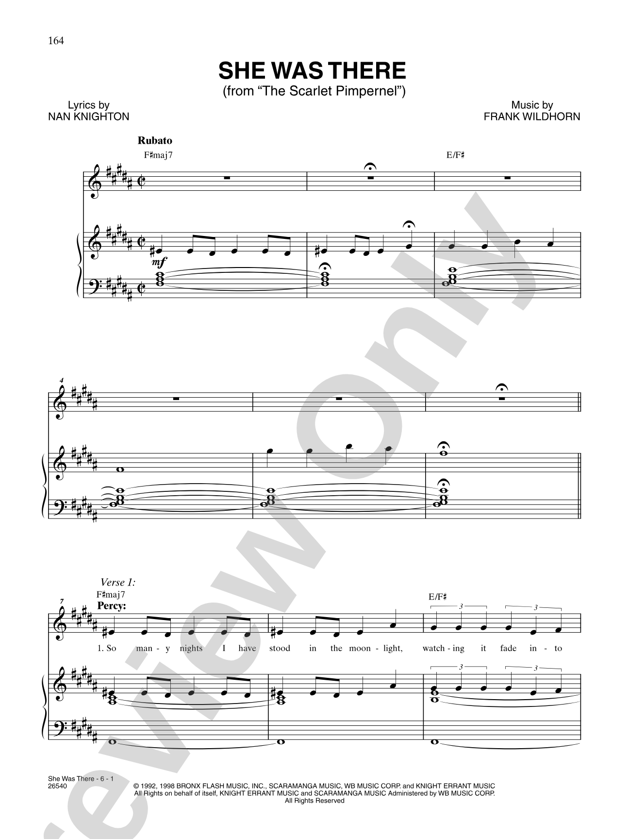 She Was There (From "The Scarlet Pimpernel"): Piano/Vocal/Chords